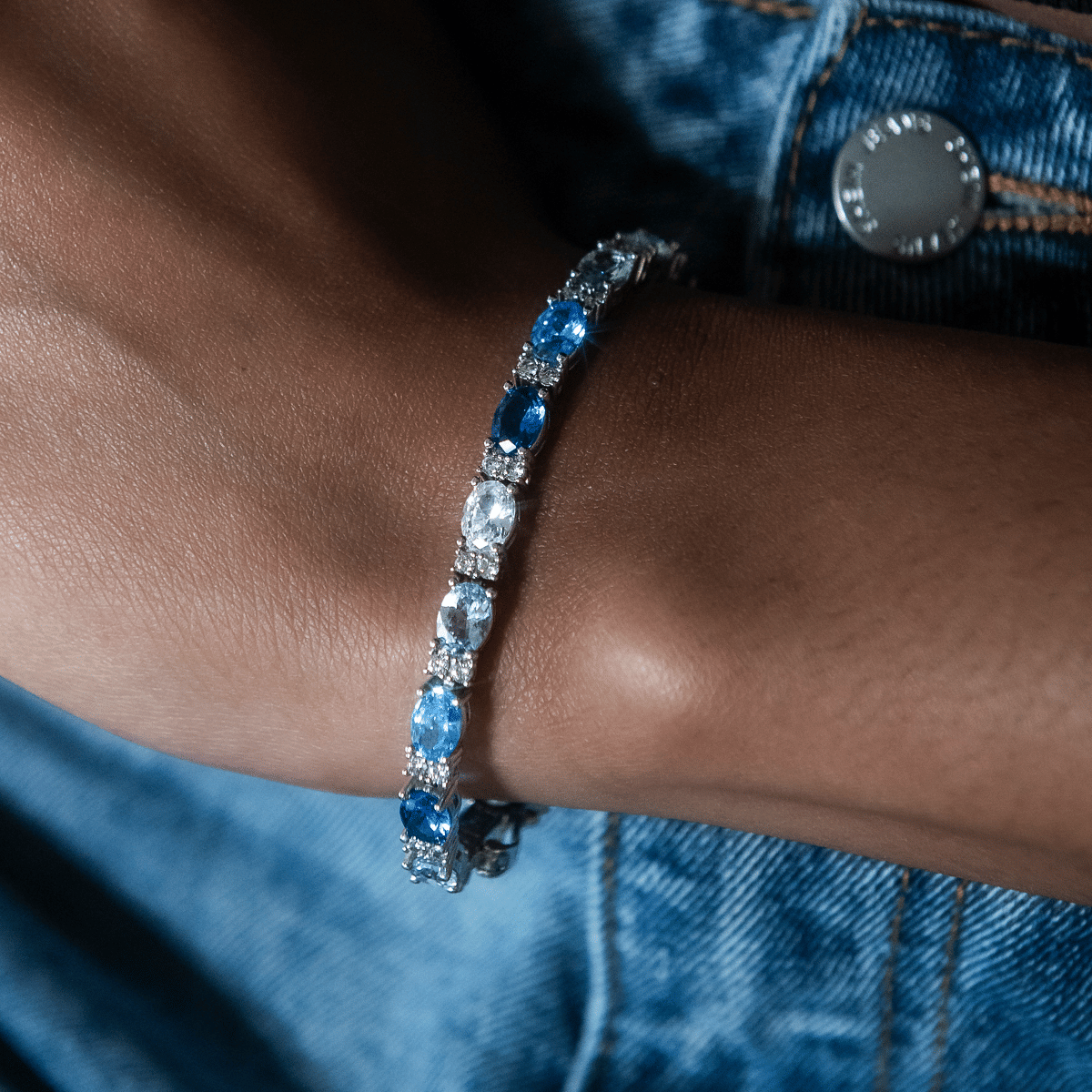 GLD Women Blue Mixed Oval Cut Tennis Bracelet- 5mm