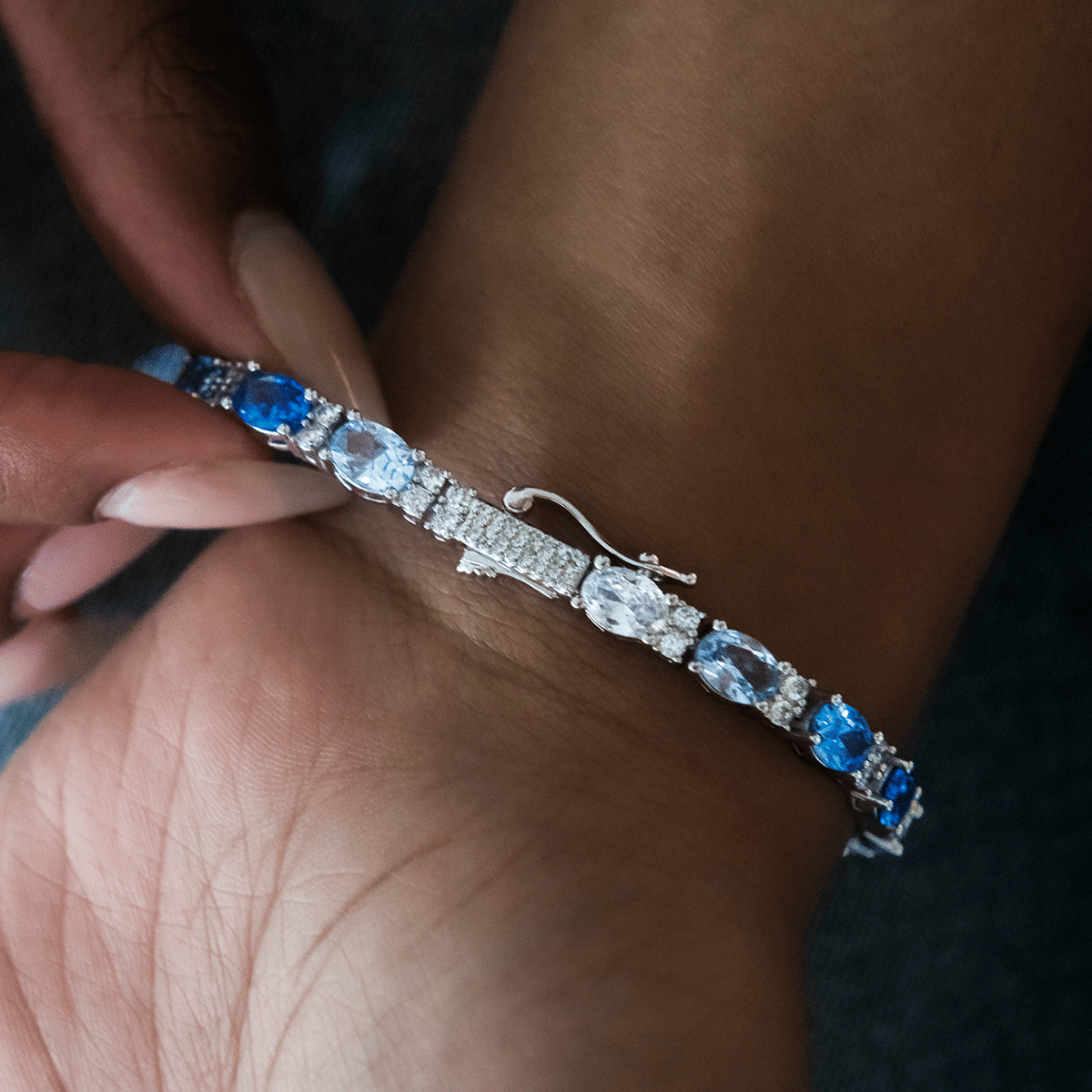 GLD Women Blue Mixed Oval Cut Tennis Bracelet- 5mm