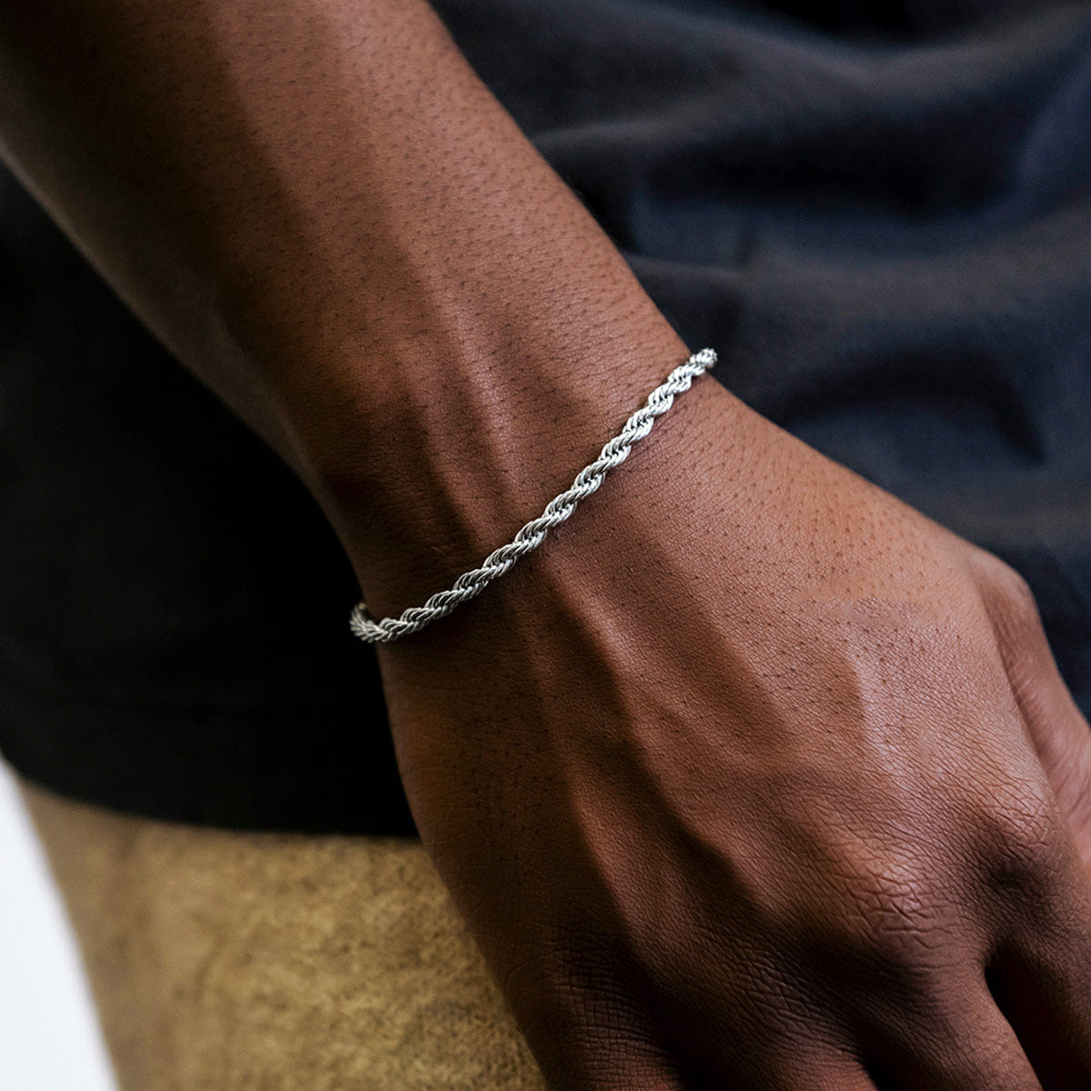 GLD Men Rope Bracelet in White Gold- 4mm