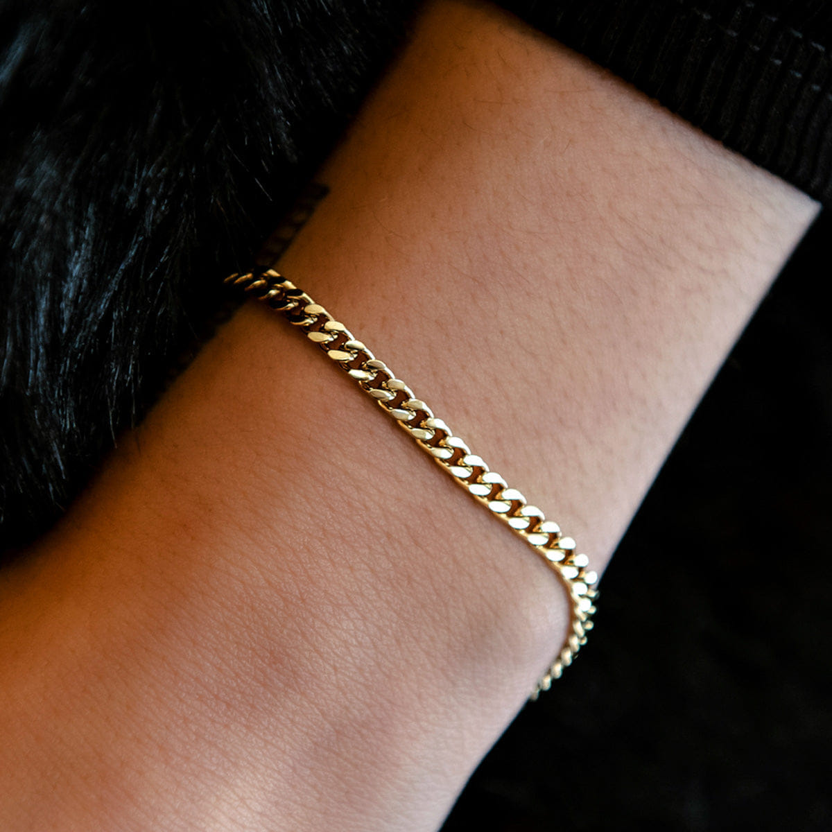 GLD Women Micro Cuban Bracelet in Yellow Gold- 3mm