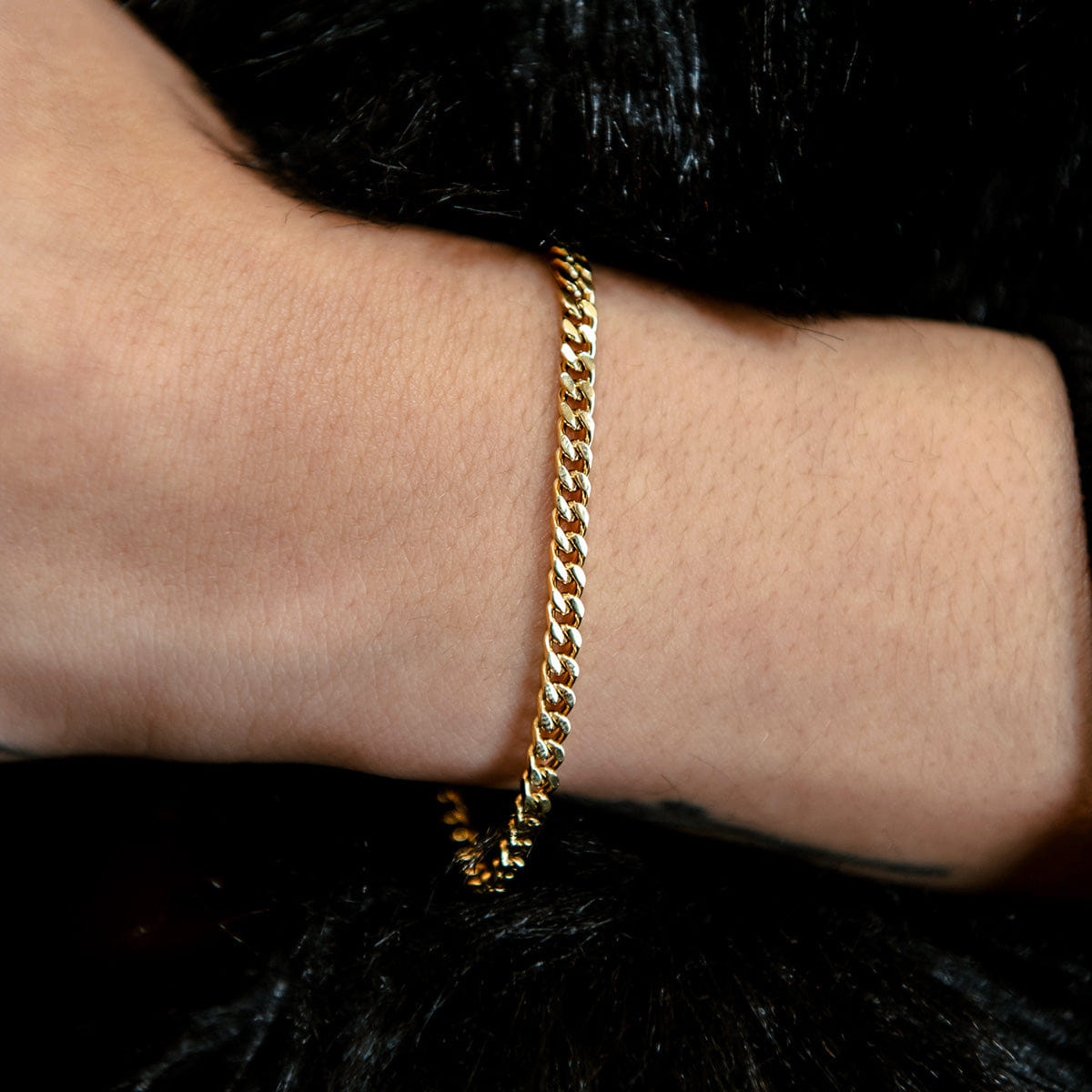 GLD Women Micro Cuban Bracelet in Yellow Gold- 3mm