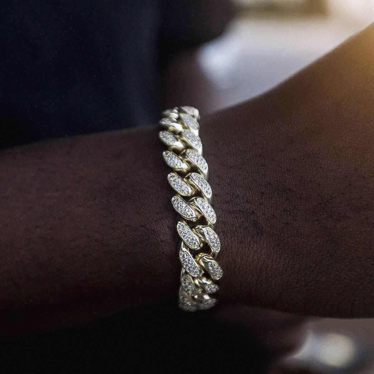 GLD Men Diamond Cuban Link Bracelet in Yellow Gold - 12mm