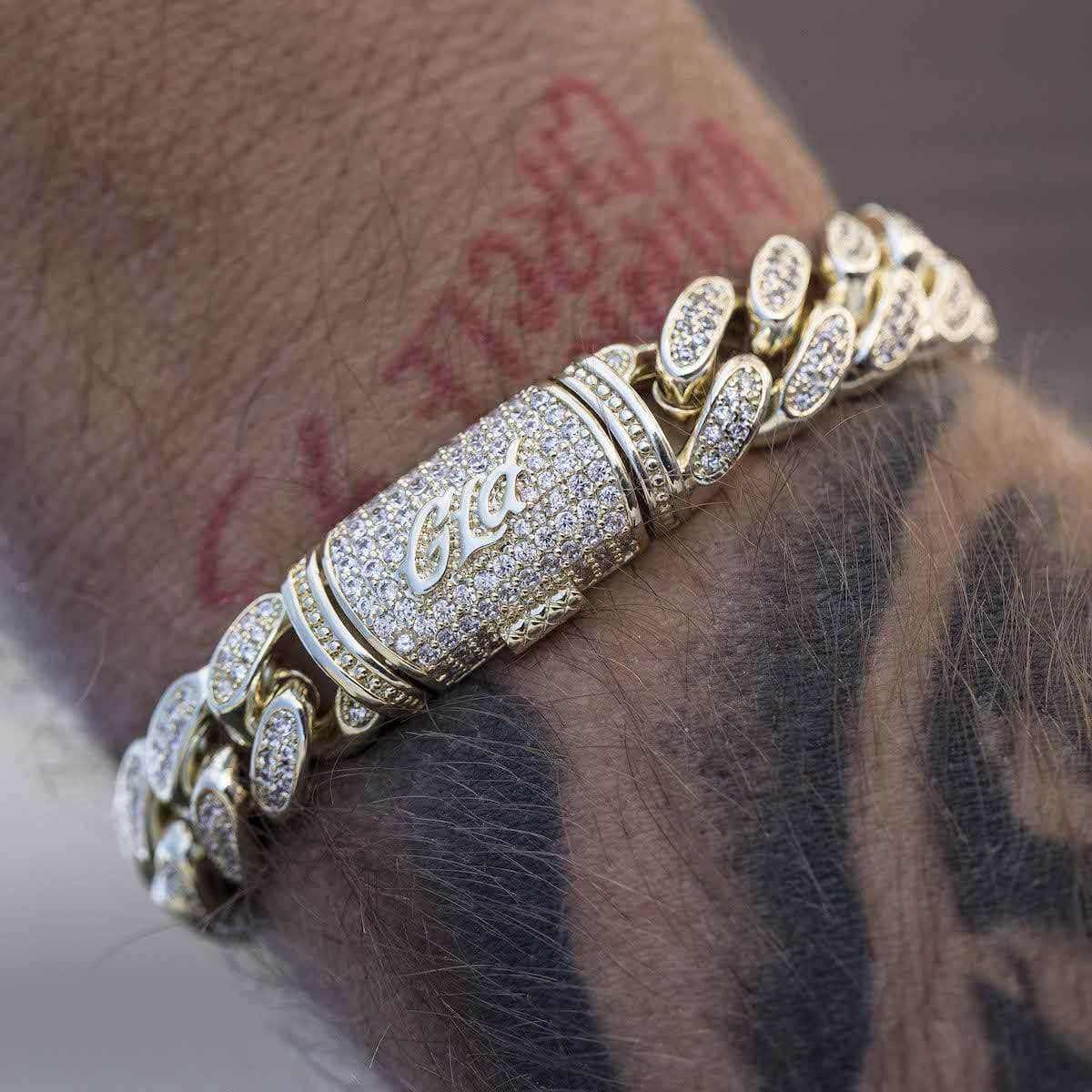 GLD Men Diamond Cuban Link Bracelet in Yellow Gold - 12mm