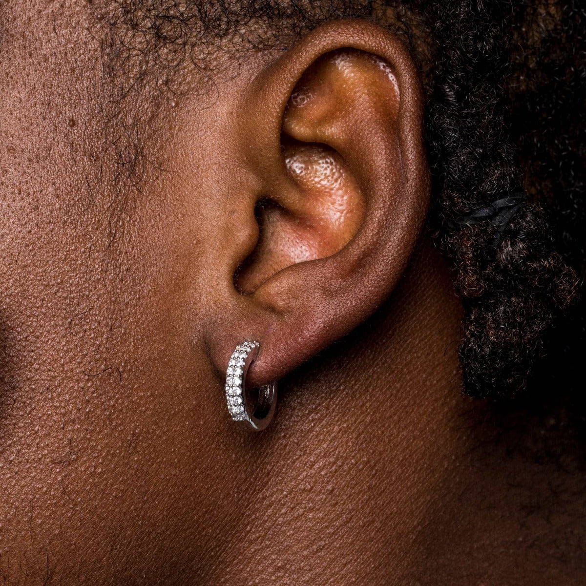 GLD Men Micro Double Row Extra Small Huggie Hoop Earrings in White Gold