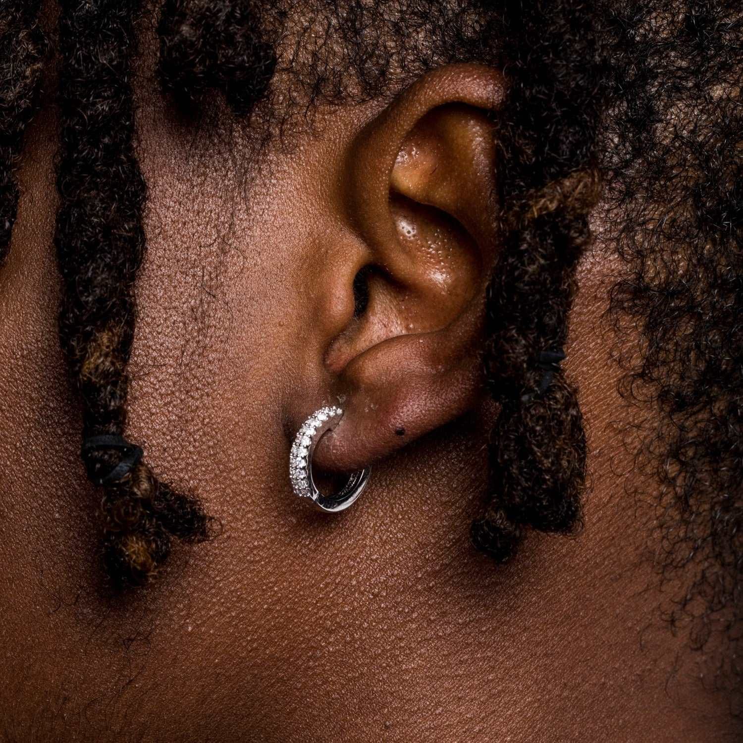 GLD Men Micro Double Row Extra Small Huggie Hoop Earrings in White Gold
