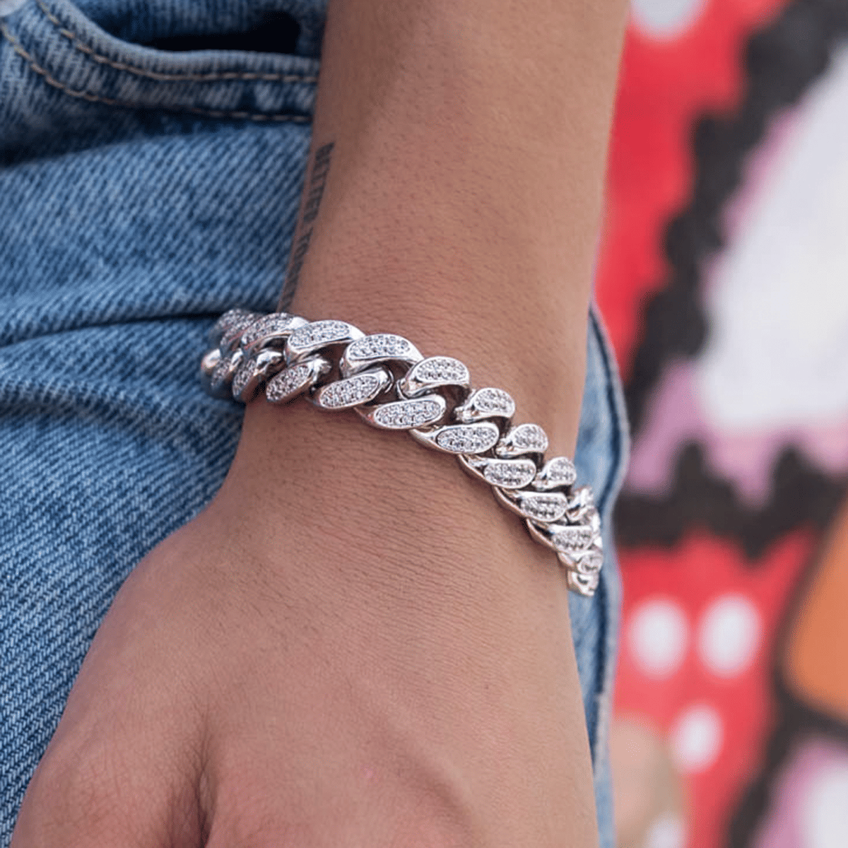 GLD Women Diamond Cuban Link Bracelet in White Gold - 12mm