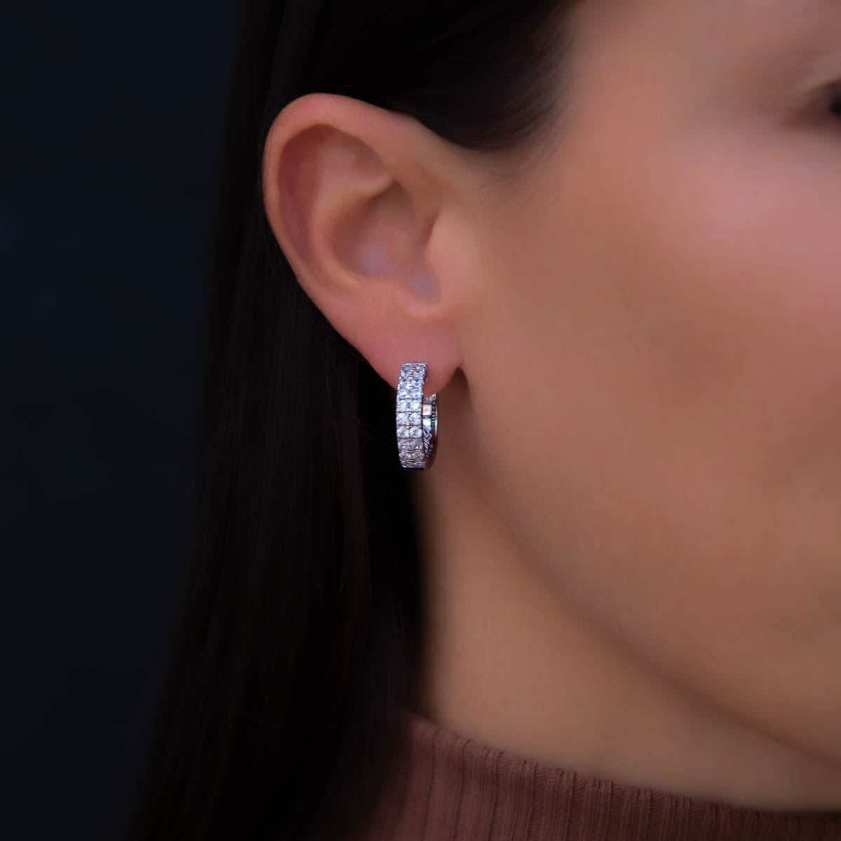 GLD Women Double Row Hoop Earrings in White Gold
