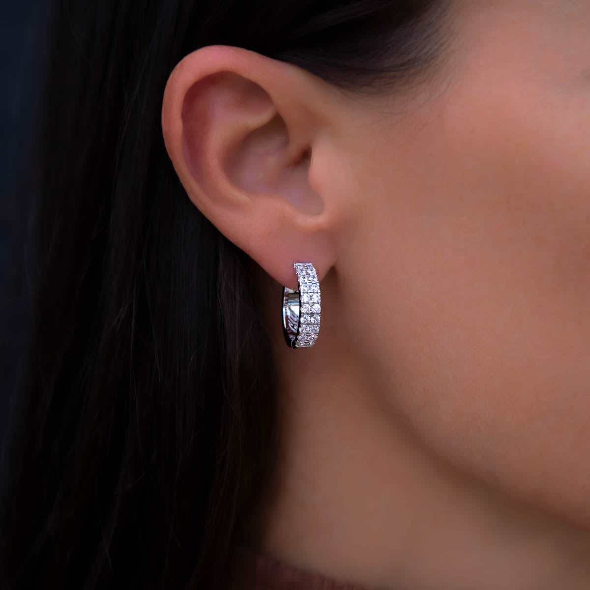 GLD Women Double Row Hoop Earrings in White Gold