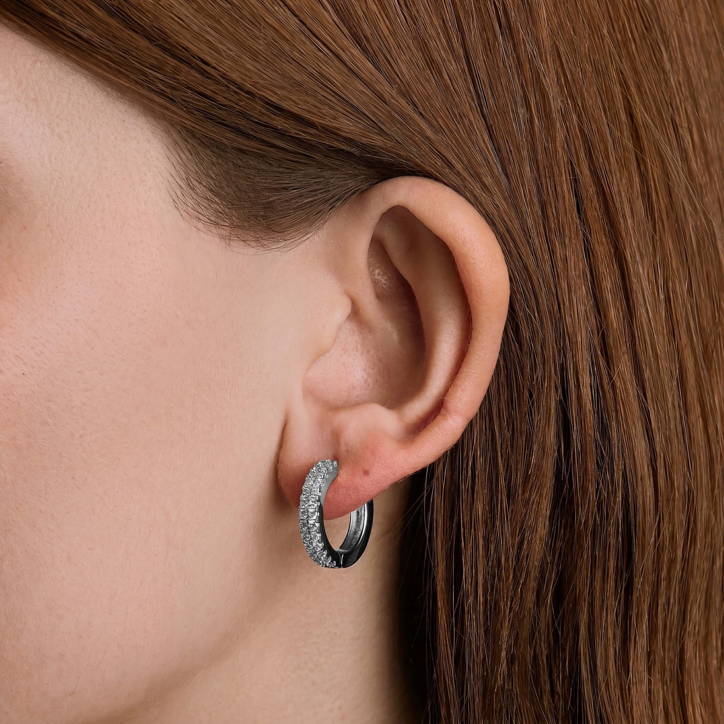 GLD Women Double Row Hoop Earrings in White Gold