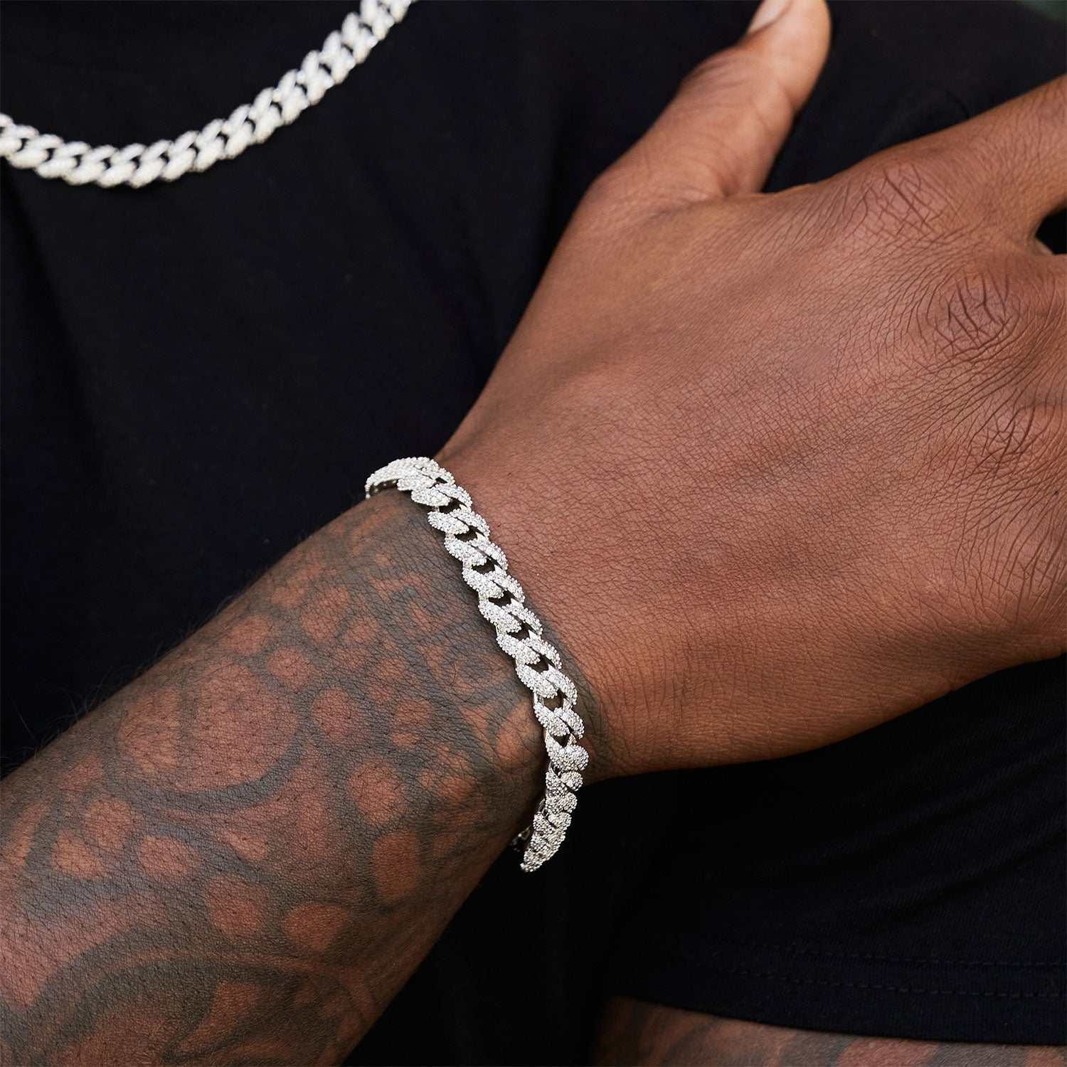 GLD Men Diamond Cuban Bracelet in White Gold - 8.5mm