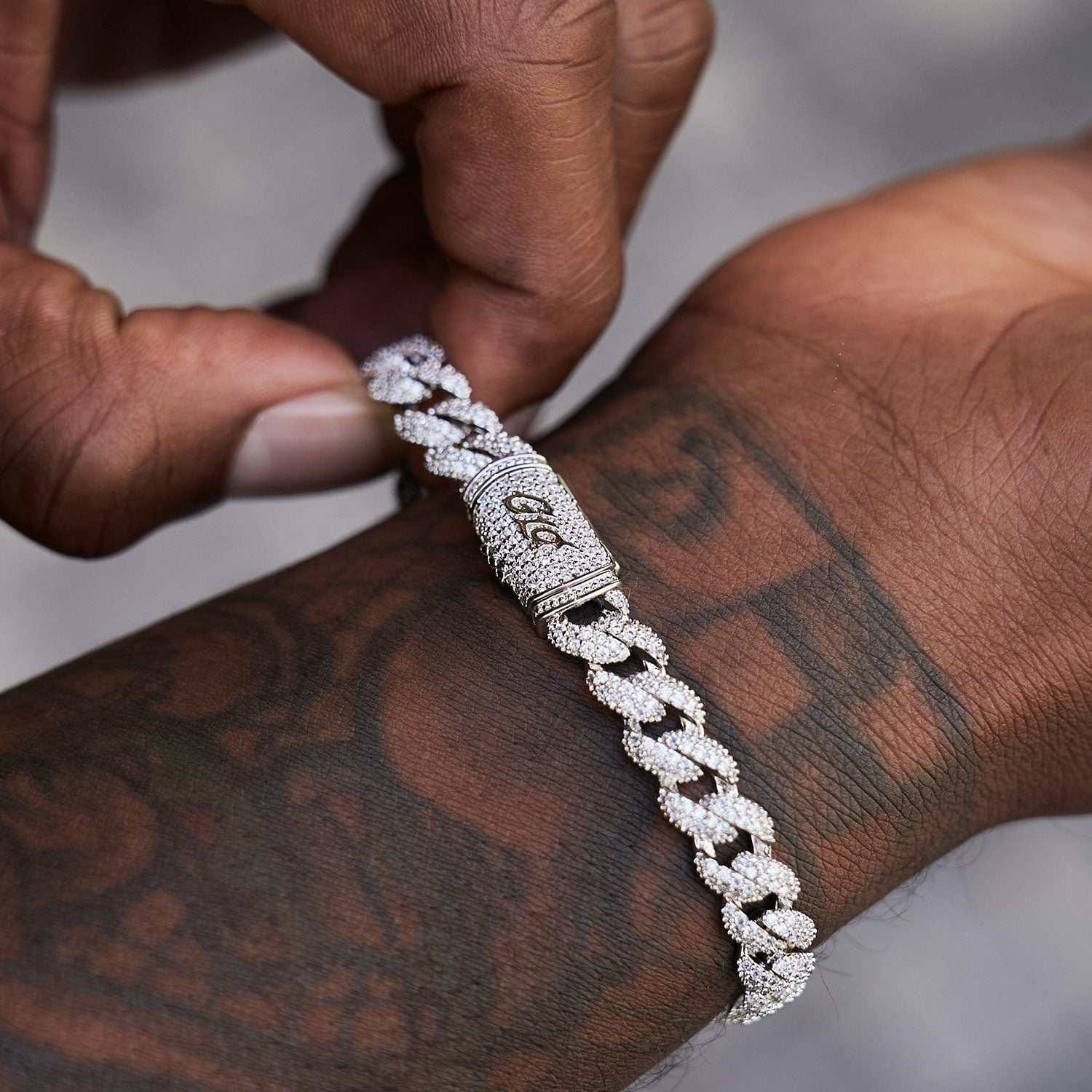 GLD Men Diamond Cuban Bracelet in White Gold - 8.5mm