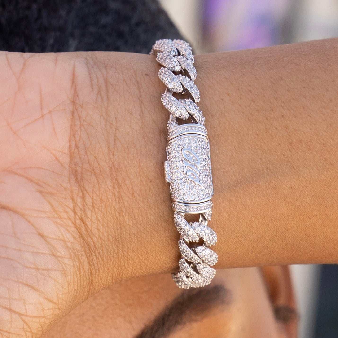 GLD Women Diamond Cuban Bracelet in White Gold - 8.5mm