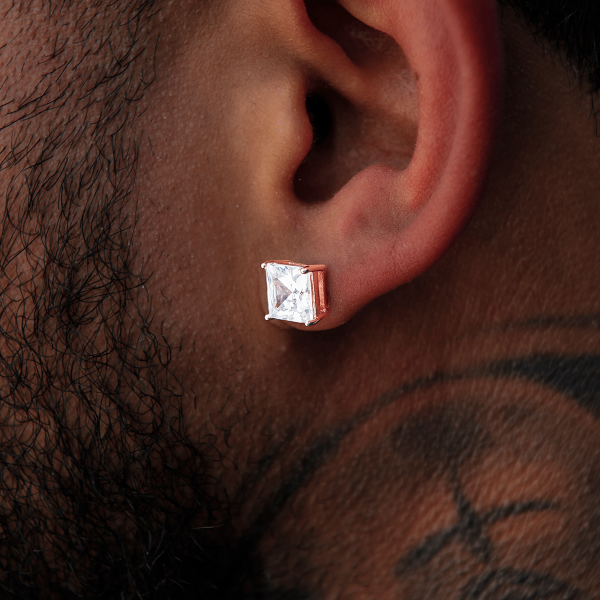 GLD PROMO 7MM Square Cut Diamond Stud Earrings - Rose Gold