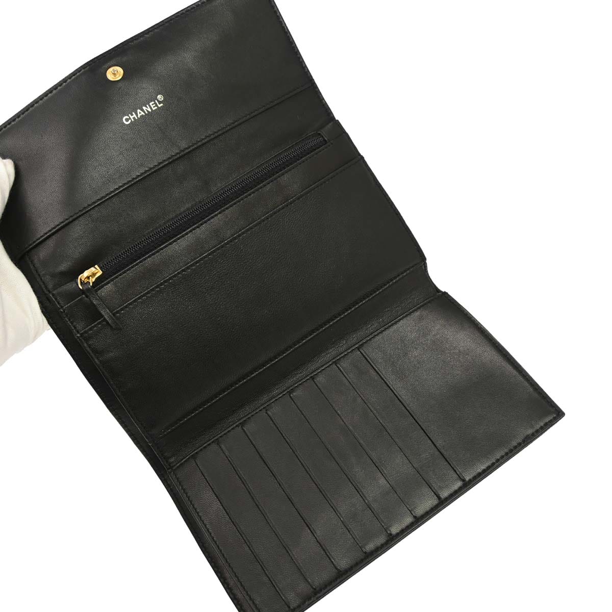 Chanel Black Lambskin Choco Bar Wallet