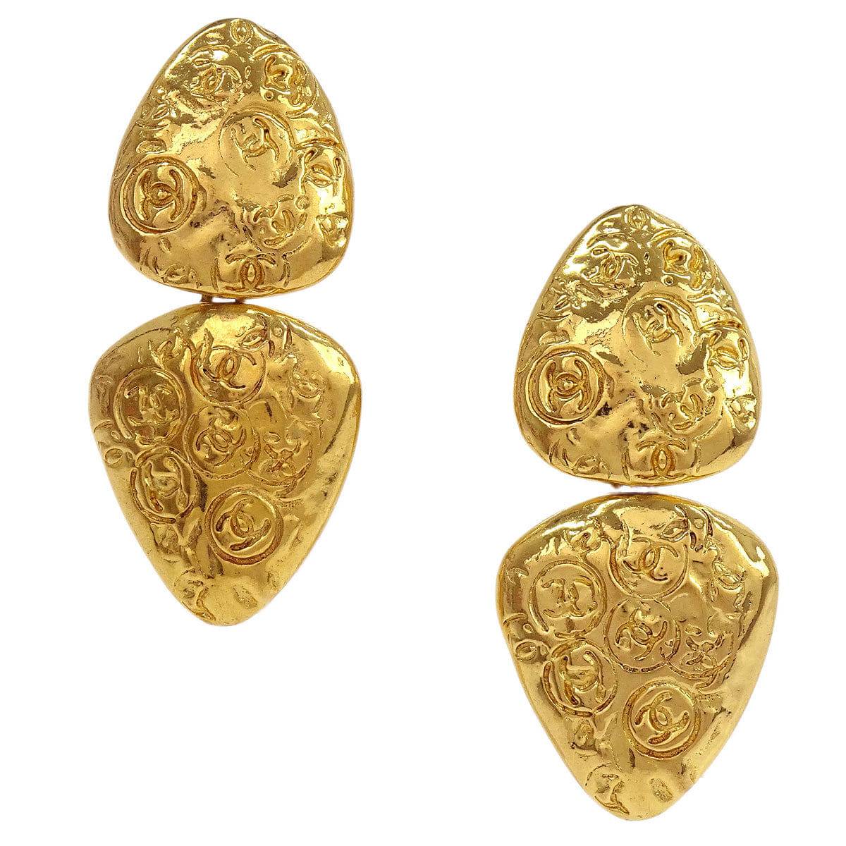 Chanel Dangle Triangle Clip-On Earrings Gold 93P