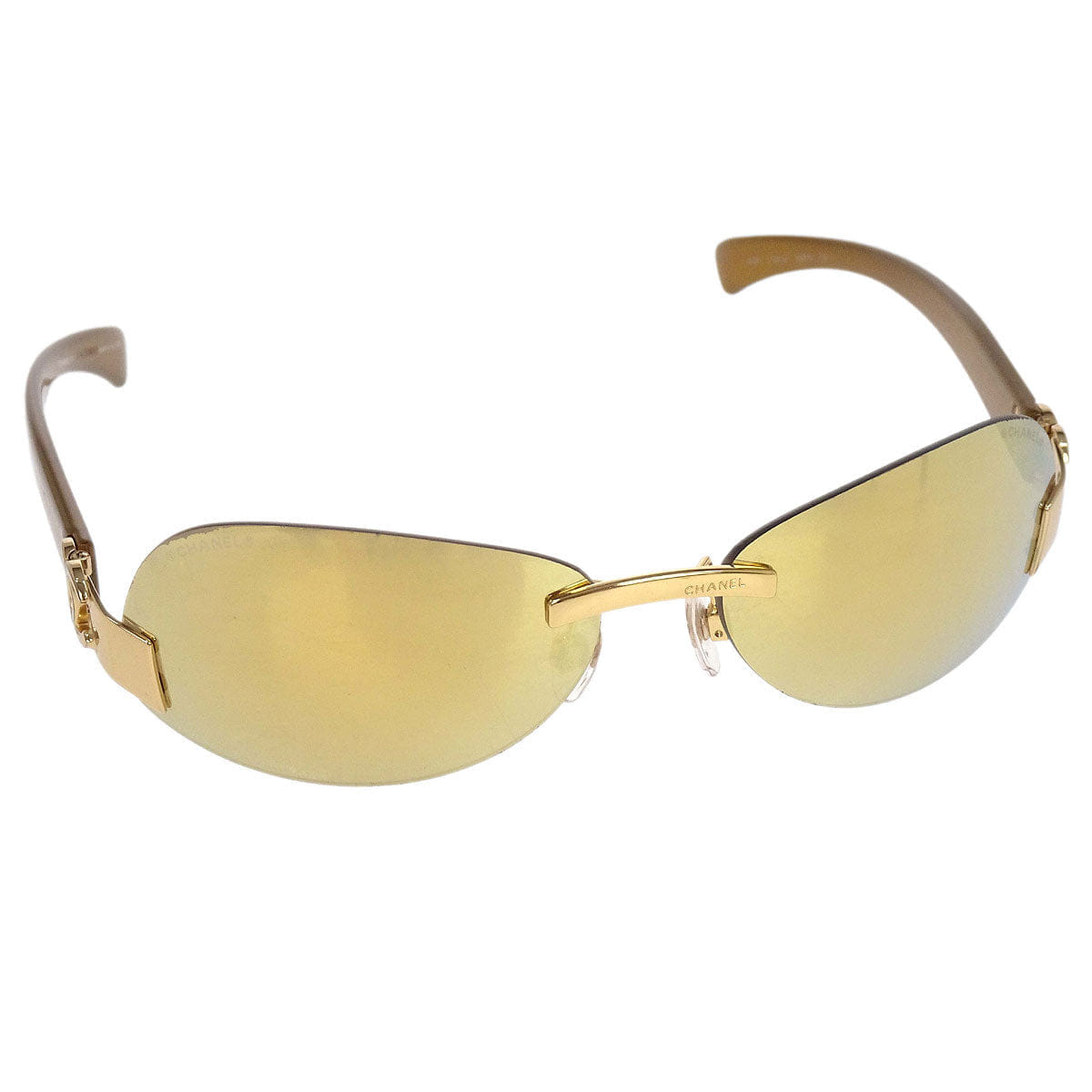Chanel Sunglasses Eyewear Gold 59□15 Small Good