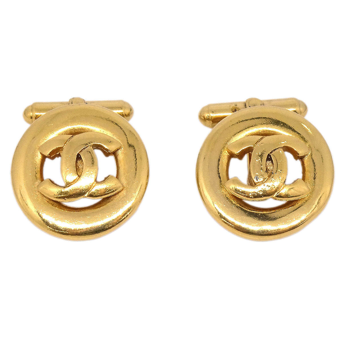 Chanel Button Cufflinks Earrings Gold