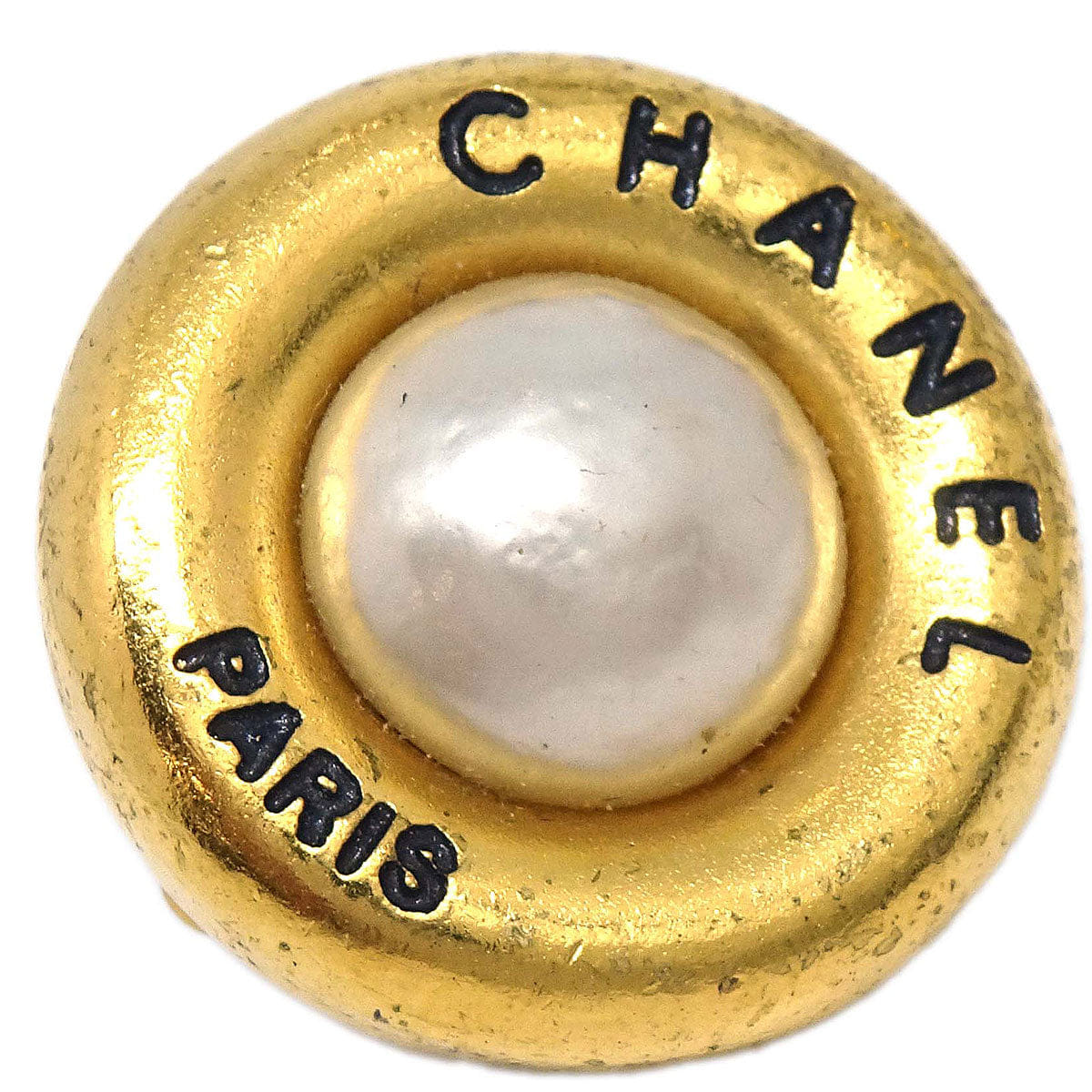 Chanel Costume Pearl Button Clip-On Earrings Gold 94P