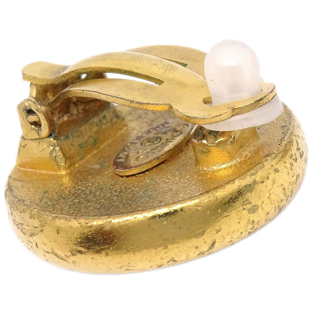 Chanel Costume Pearl Button Clip-On Earrings Gold 94P