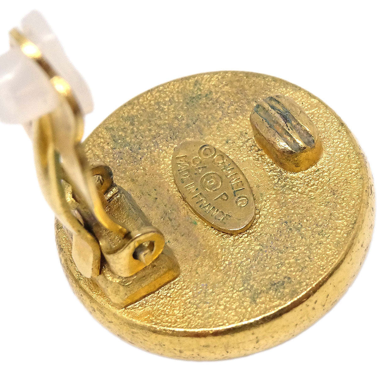 Chanel Costume Pearl Button Clip-On Earrings Gold 94P