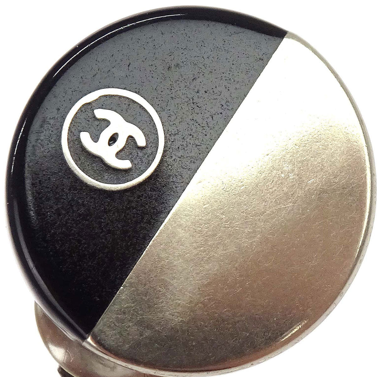 Chanel Button Clip-On Earrings Silver Black 00A