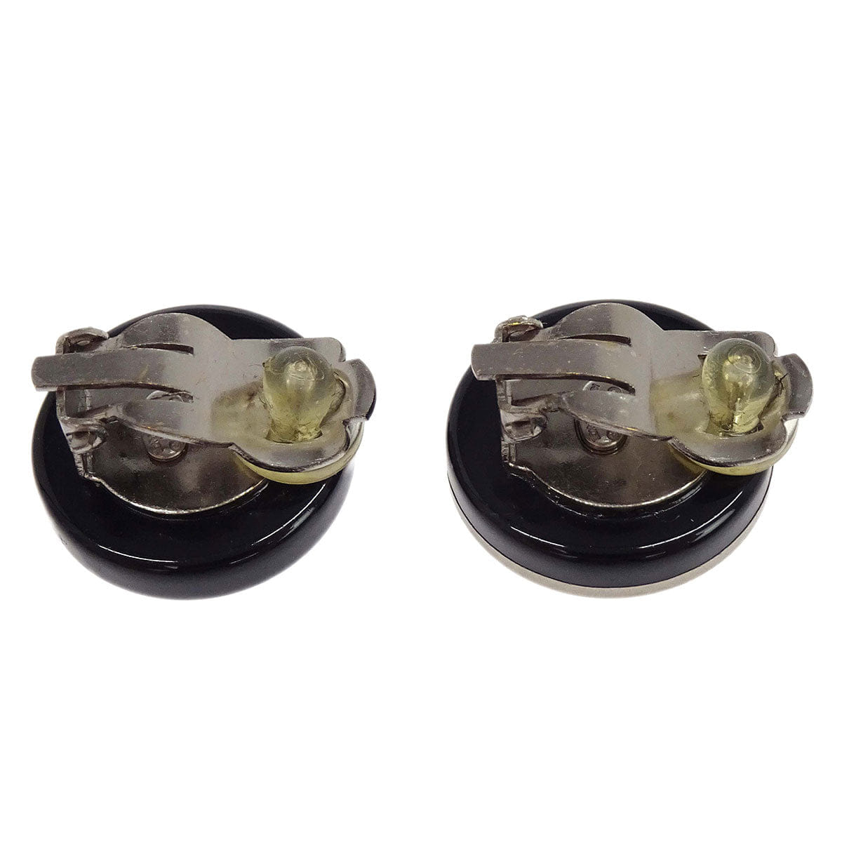 Chanel Button Clip-On Earrings Silver Black 00A