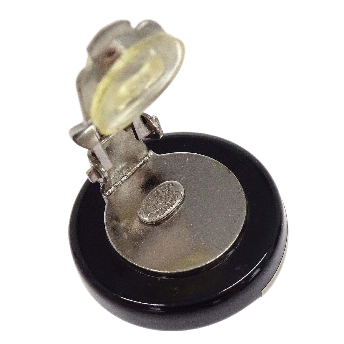 Chanel Button Clip-On Earrings Silver Black 00A