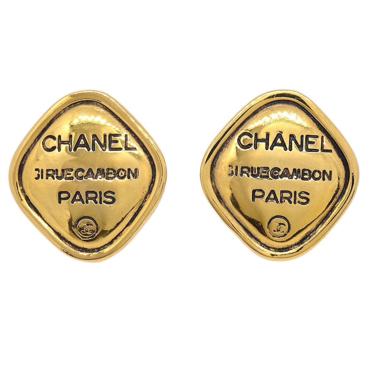 Chanel Rhombus Clip-On Earrings Gold 2441