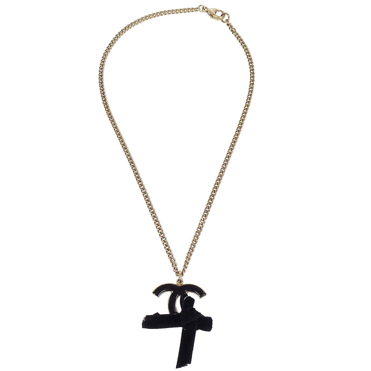 Chanel Gold Black CC Bow Pendant Necklace 07C