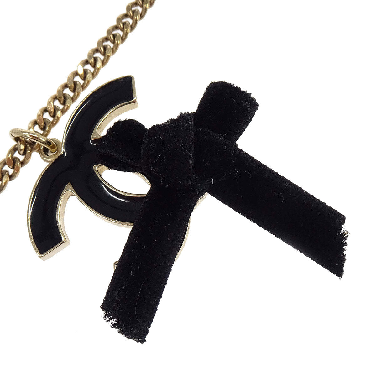 Chanel Gold Black CC Bow Pendant Necklace 07C
