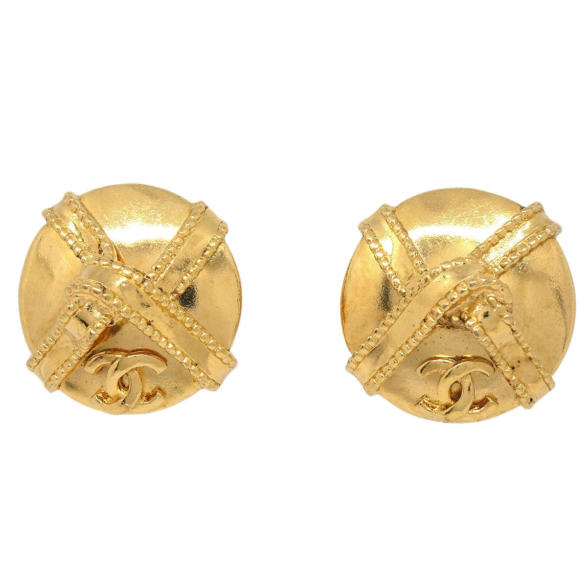 Chanel Button Clip-On Earrings Gold 97A