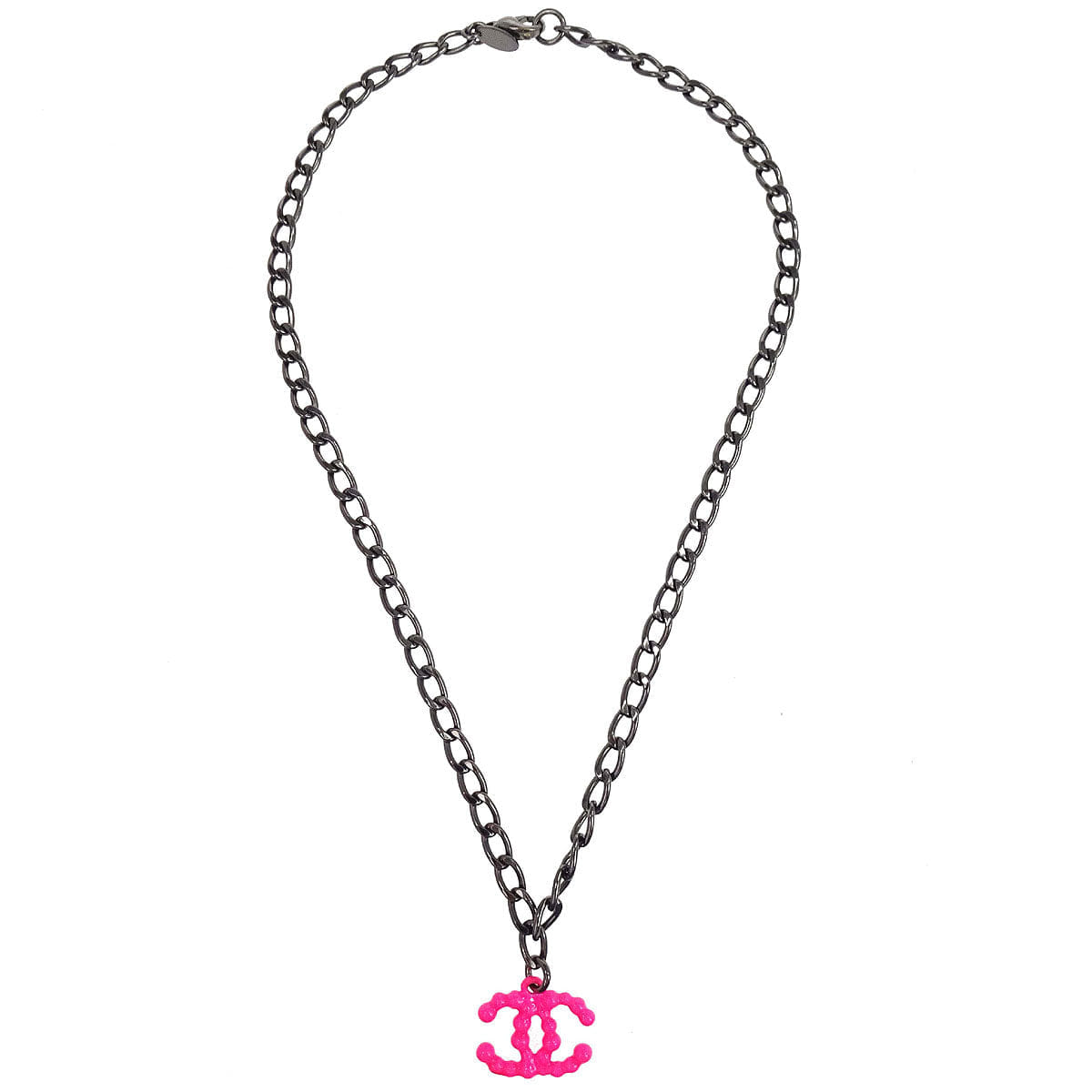 Chanel CC Chain Necklace Silver Pink 04A