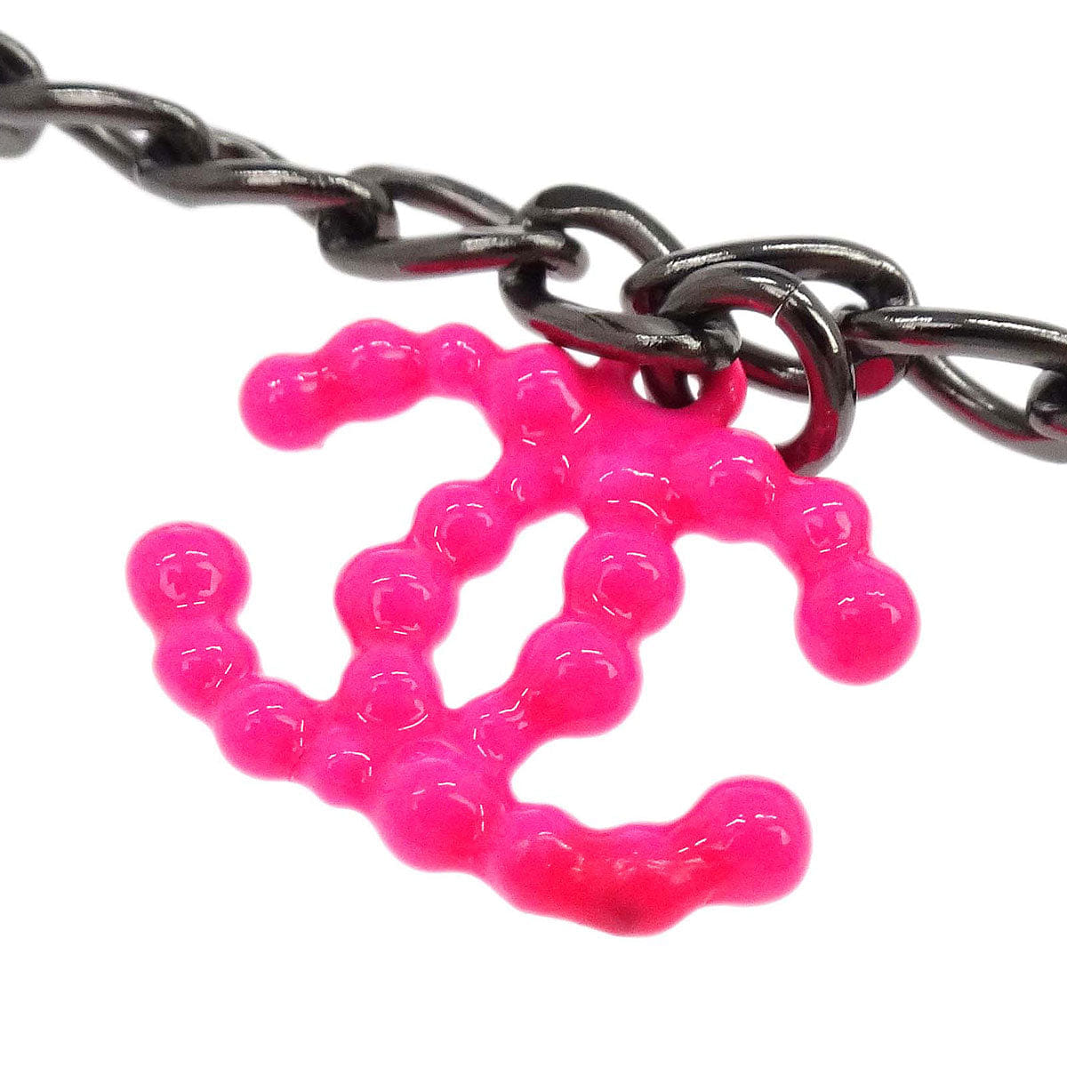 Chanel CC Chain Necklace Silver Pink 04A