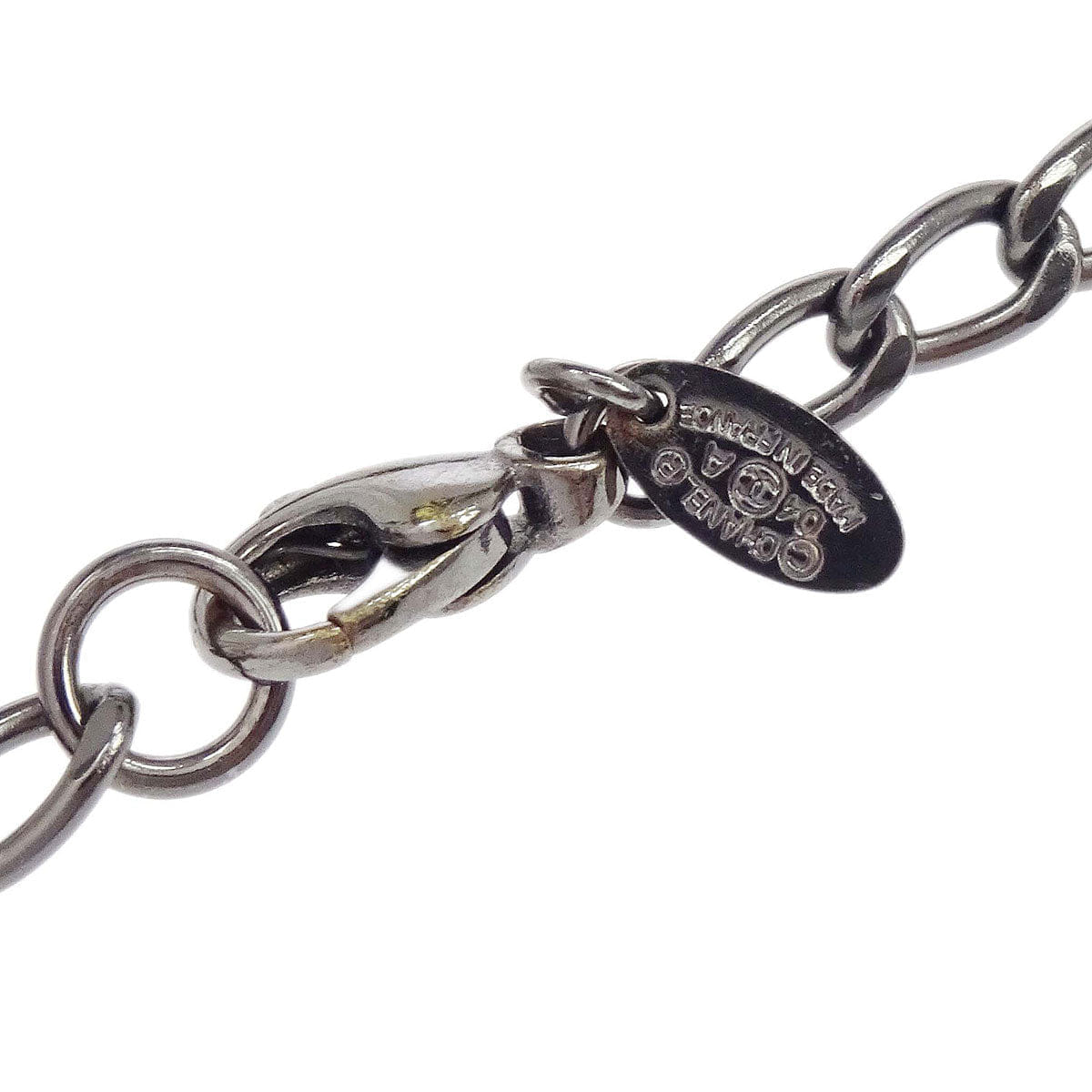 Chanel CC Chain Necklace Silver Pink 04A