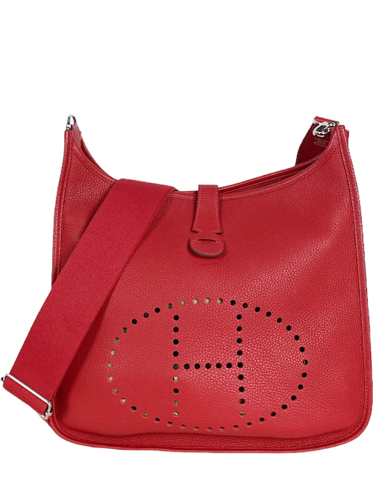 ASC Resale Hermes Red Clemence Leather Evelyne III GM Messenger Bag