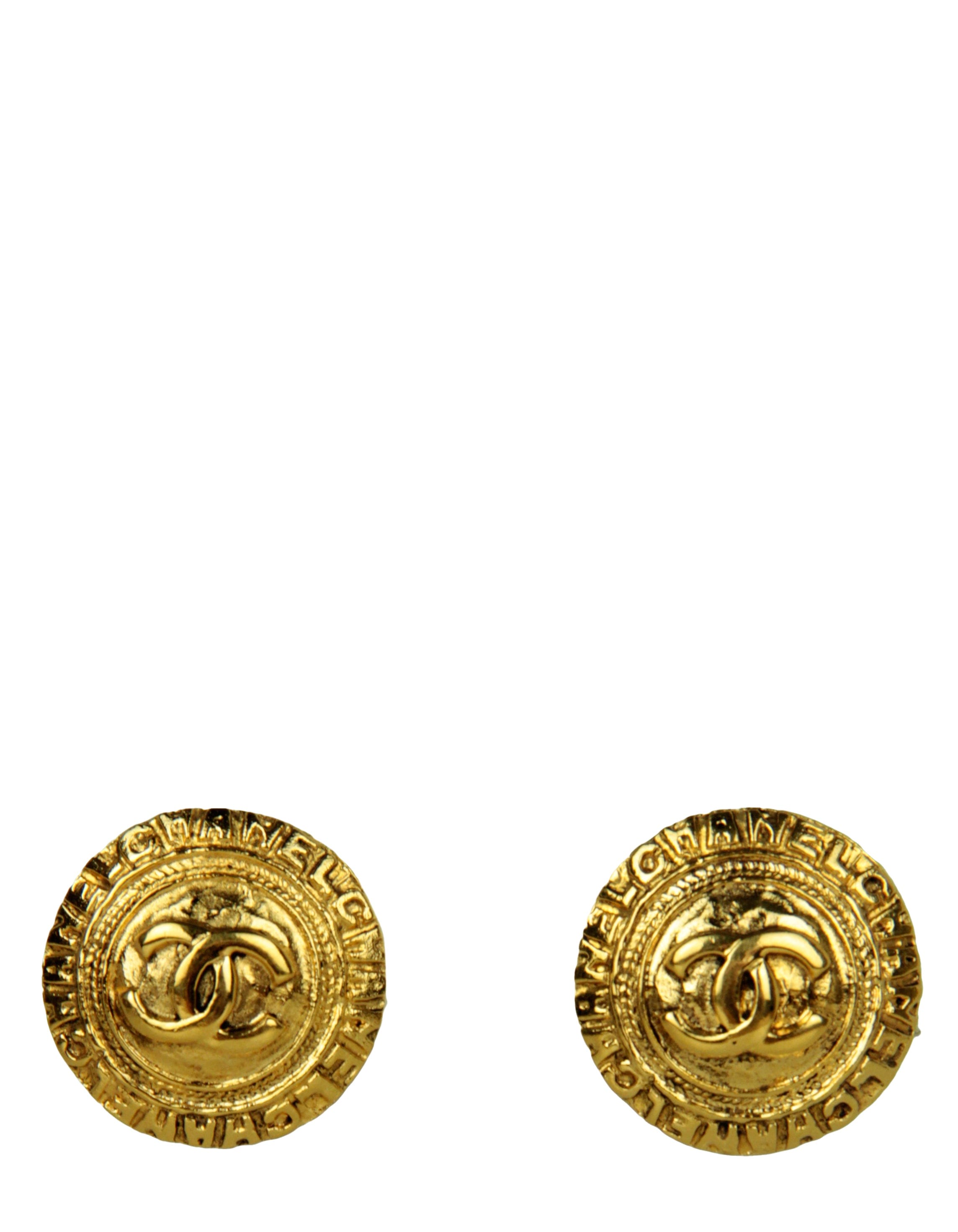 ASC Resale Chanel Vintage Goldtone 1" CC Button Clip-On Earrings