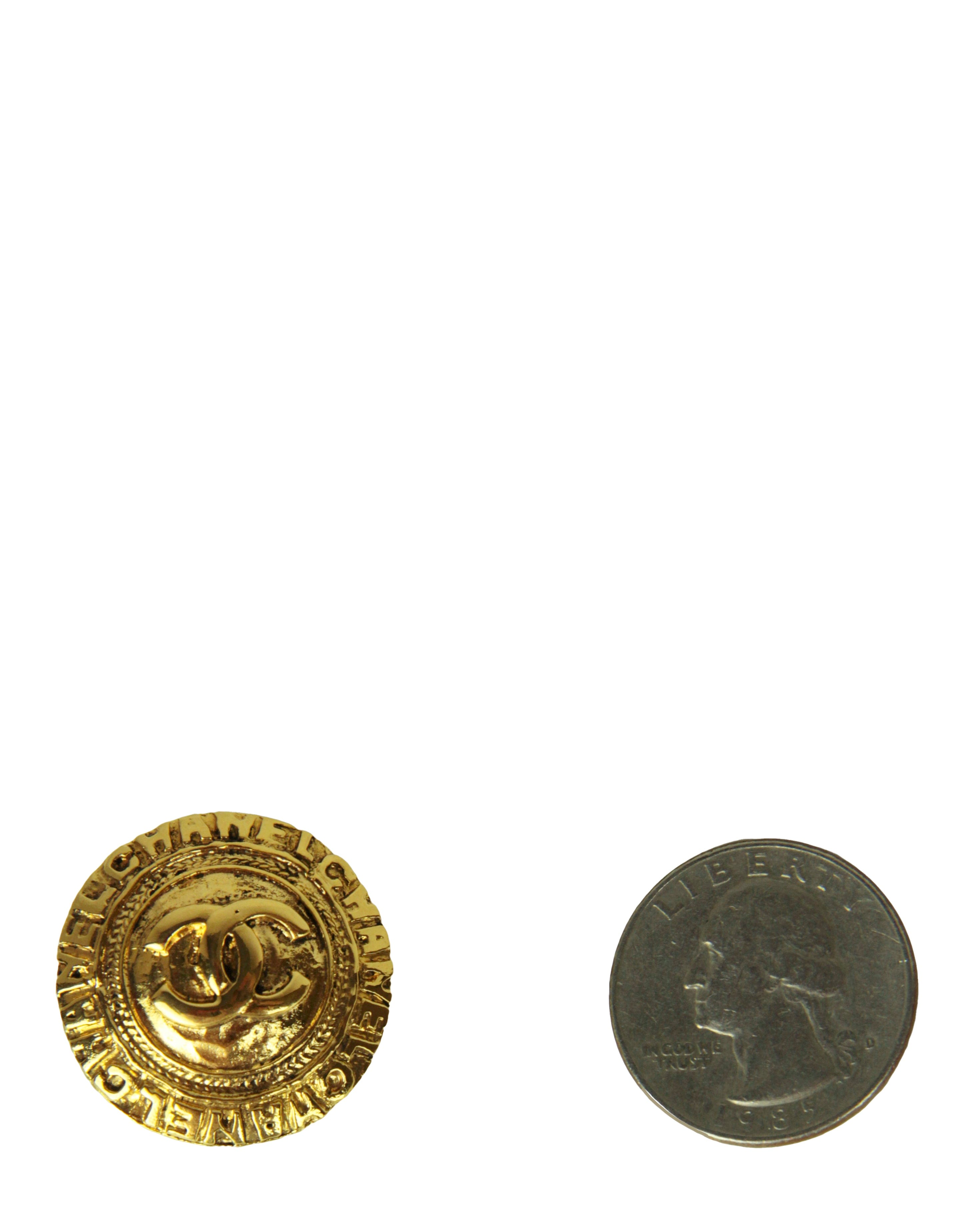 ASC Resale Chanel Vintage Goldtone 1" CC Button Clip-On Earrings