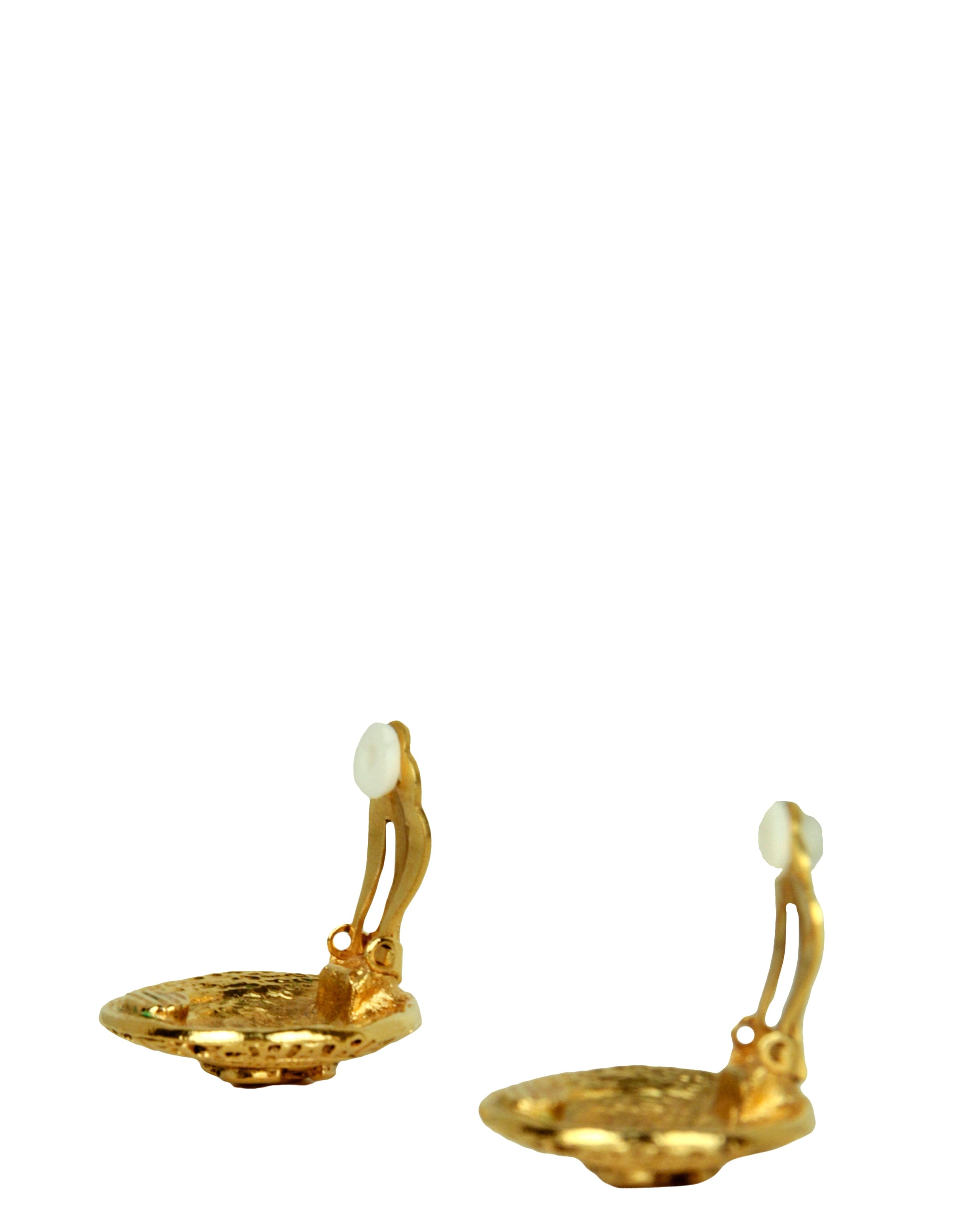 ASC Resale Chanel Vintage Goldtone 1" CC Button Clip-On Earrings