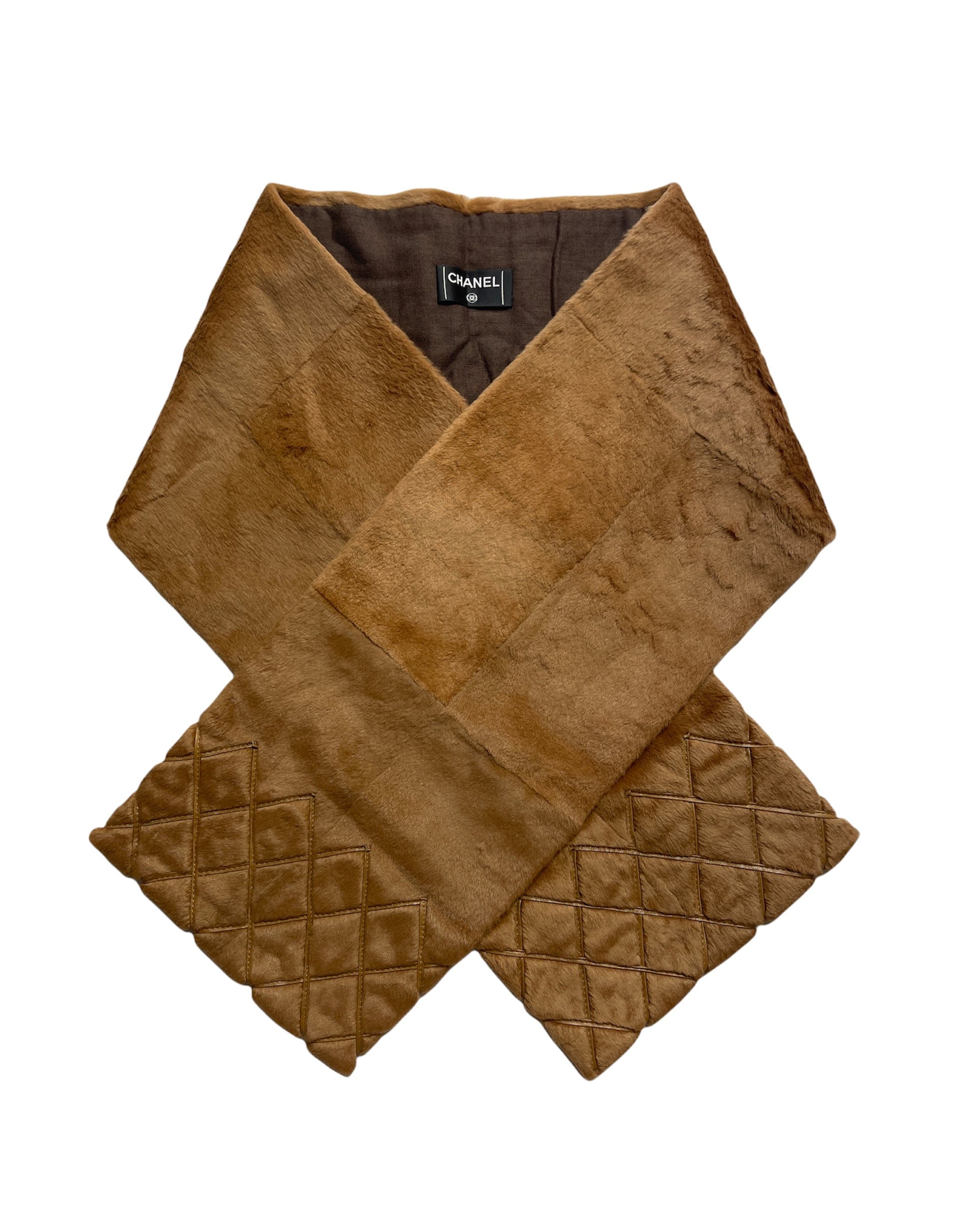 ASC Resale Chanel Tan Rabbit Fur Stole Scarf w. Quilting