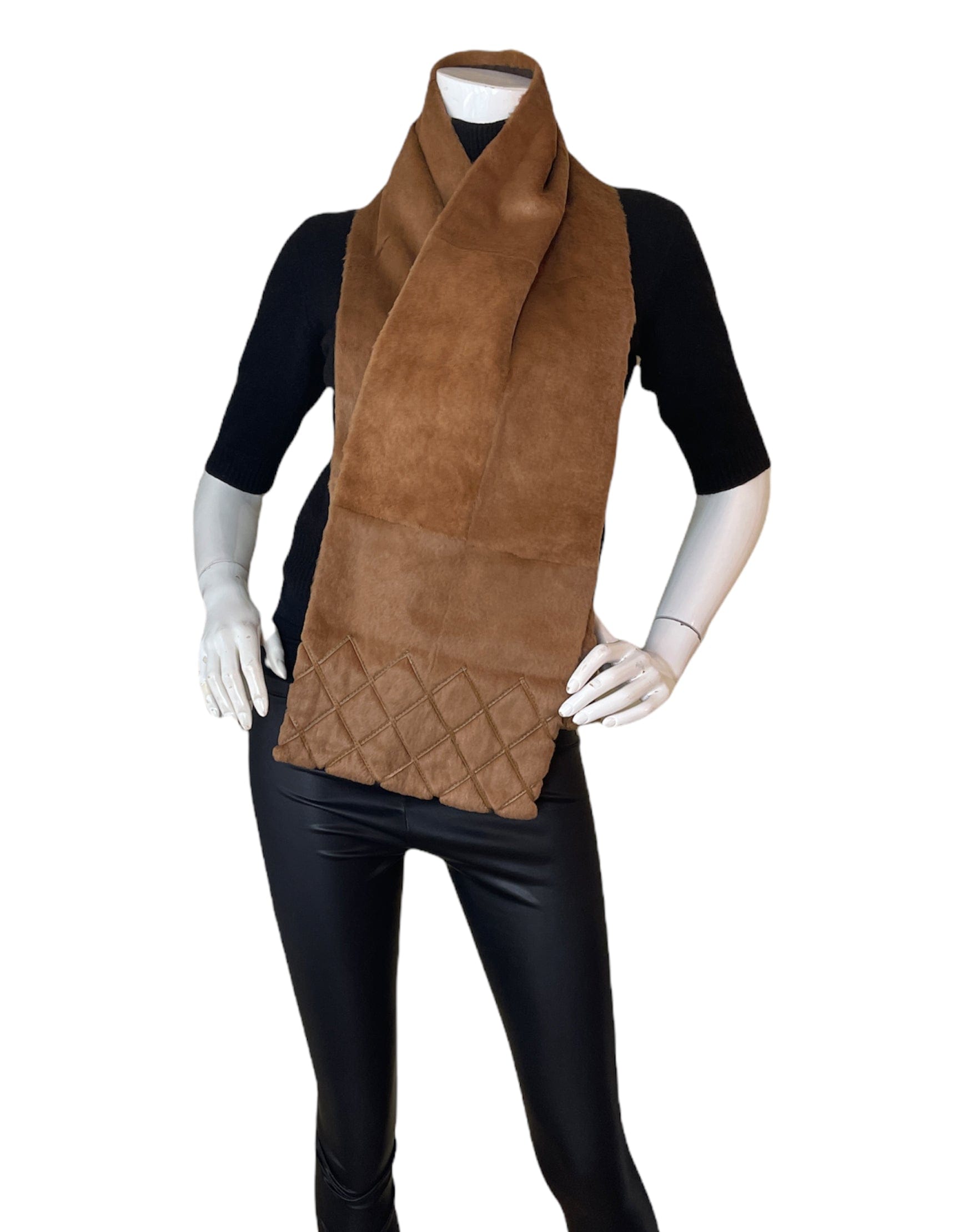 ASC Resale Chanel Tan Rabbit Fur Stole Scarf w. Quilting
