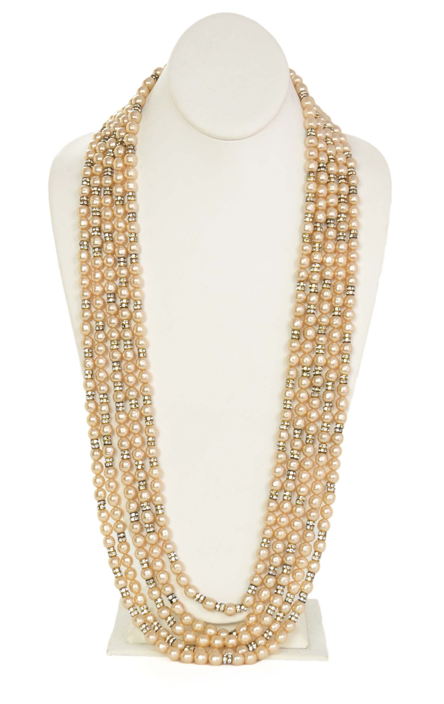 ASC Resale Chanel 1990s Vintage Multi-Strand Pearl & Crystal Necklace