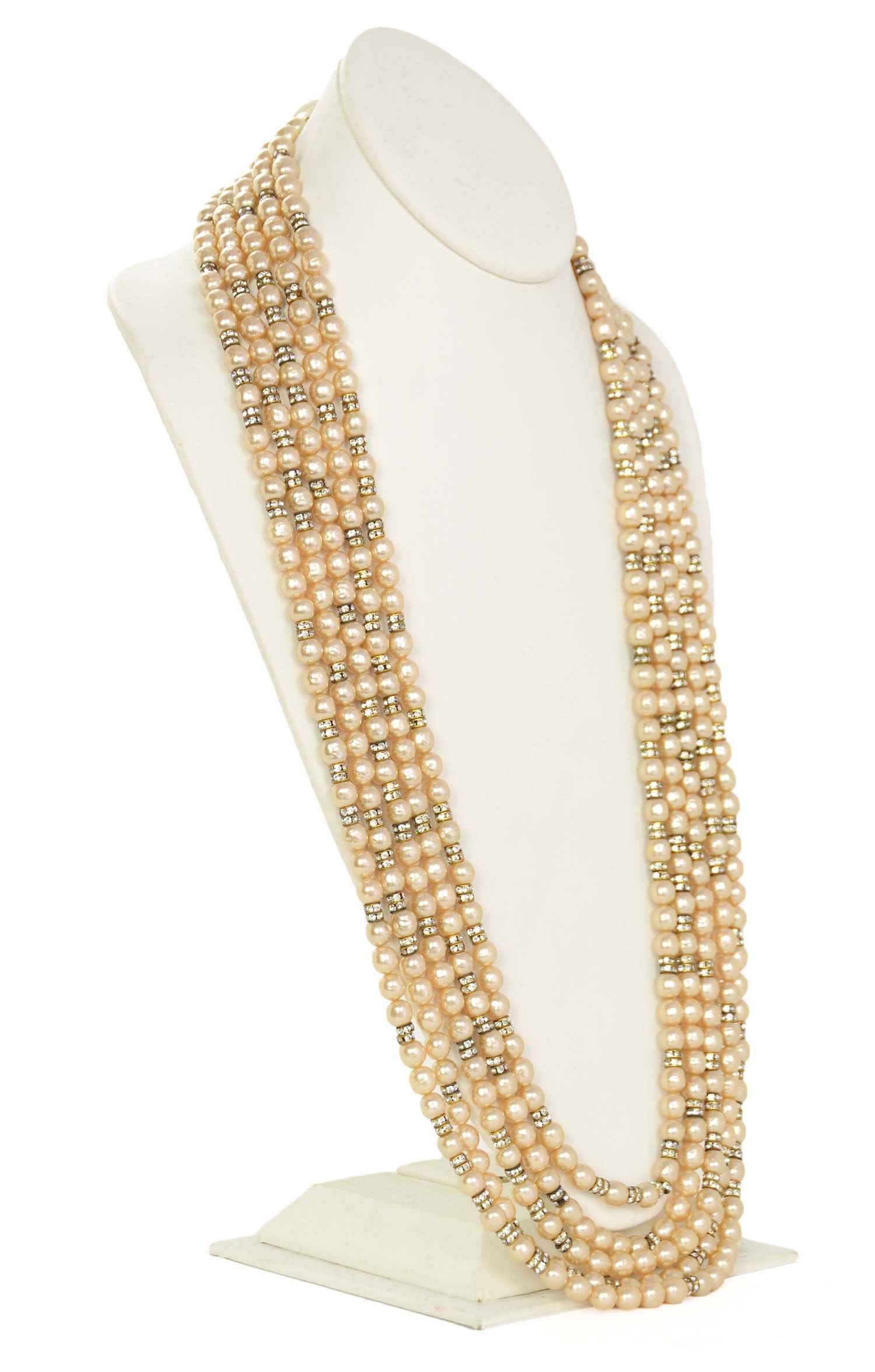 ASC Resale Chanel 1990s Vintage Multi-Strand Pearl & Crystal Necklace
