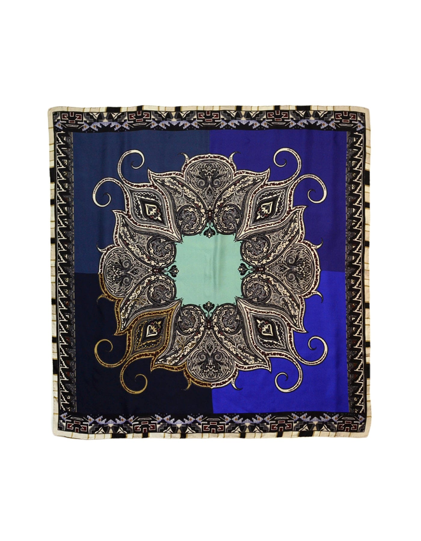 ASC Resale Etro Navy Green Silk Paisley Scarf