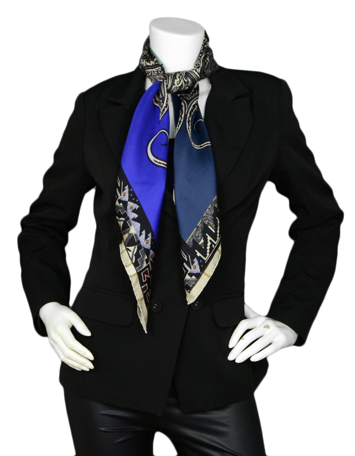 ASC Resale Etro Navy Green Silk Paisley Scarf