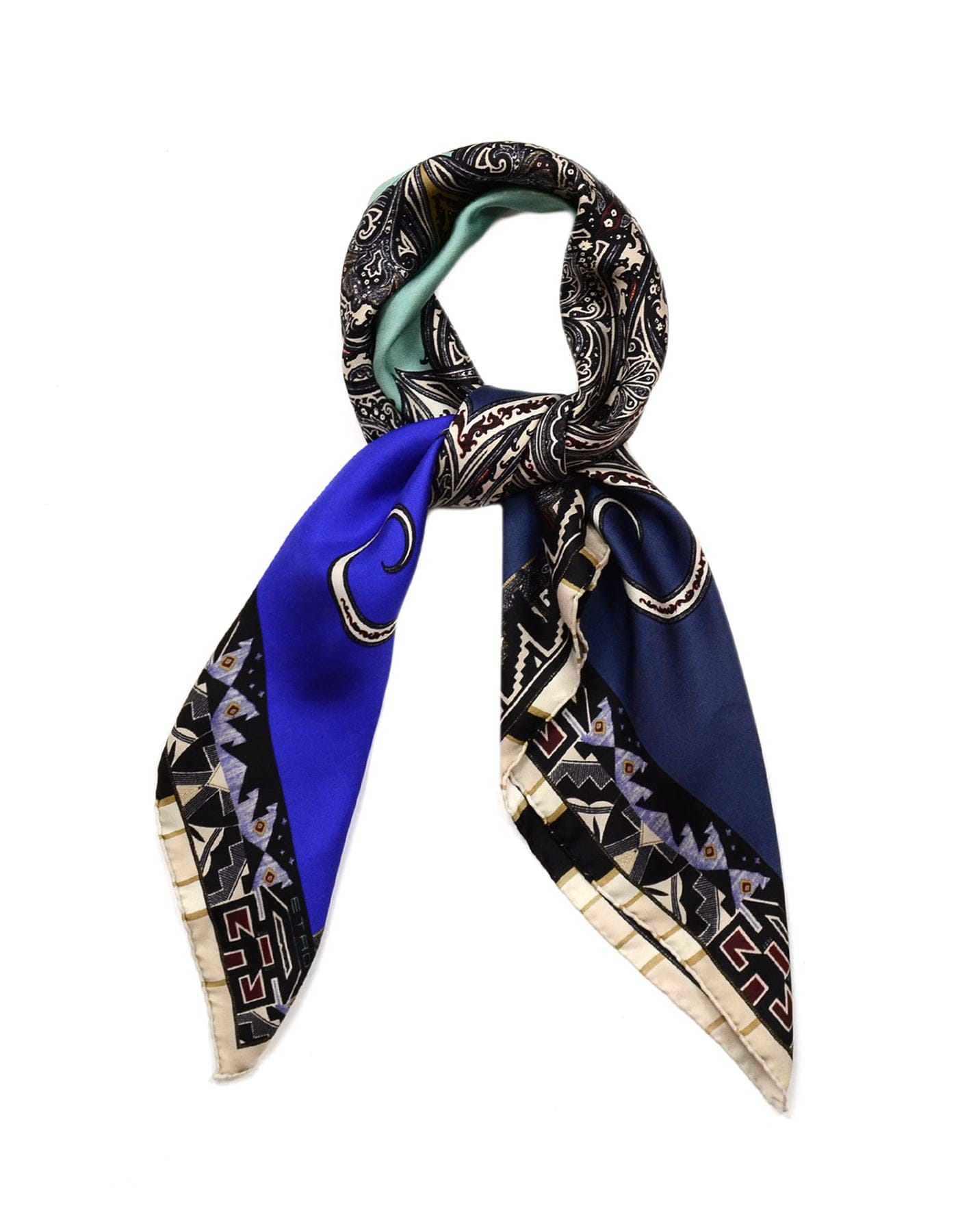 ASC Resale Etro Navy Green Silk Paisley Scarf