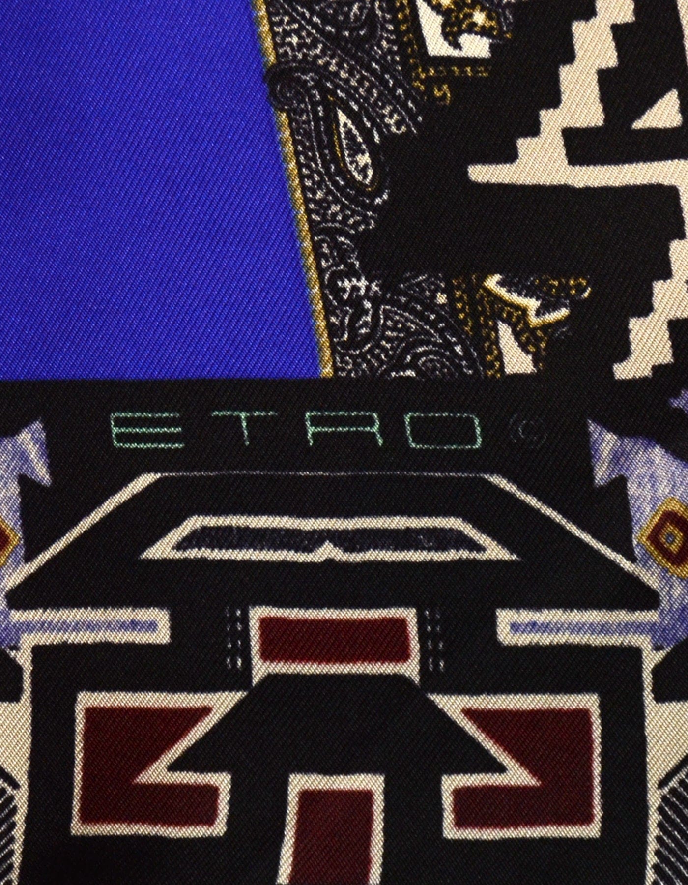 ASC Resale Etro Navy Green Silk Paisley Scarf