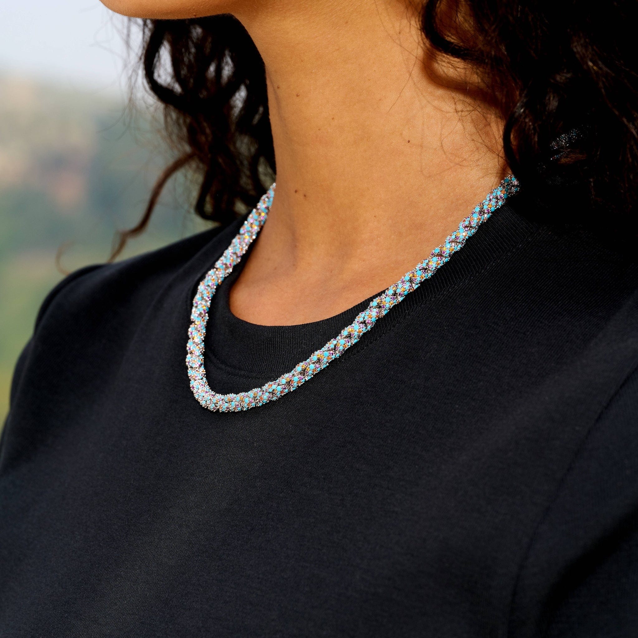 GLD Women Iced Candy Rope Chain Necklace in White Gold