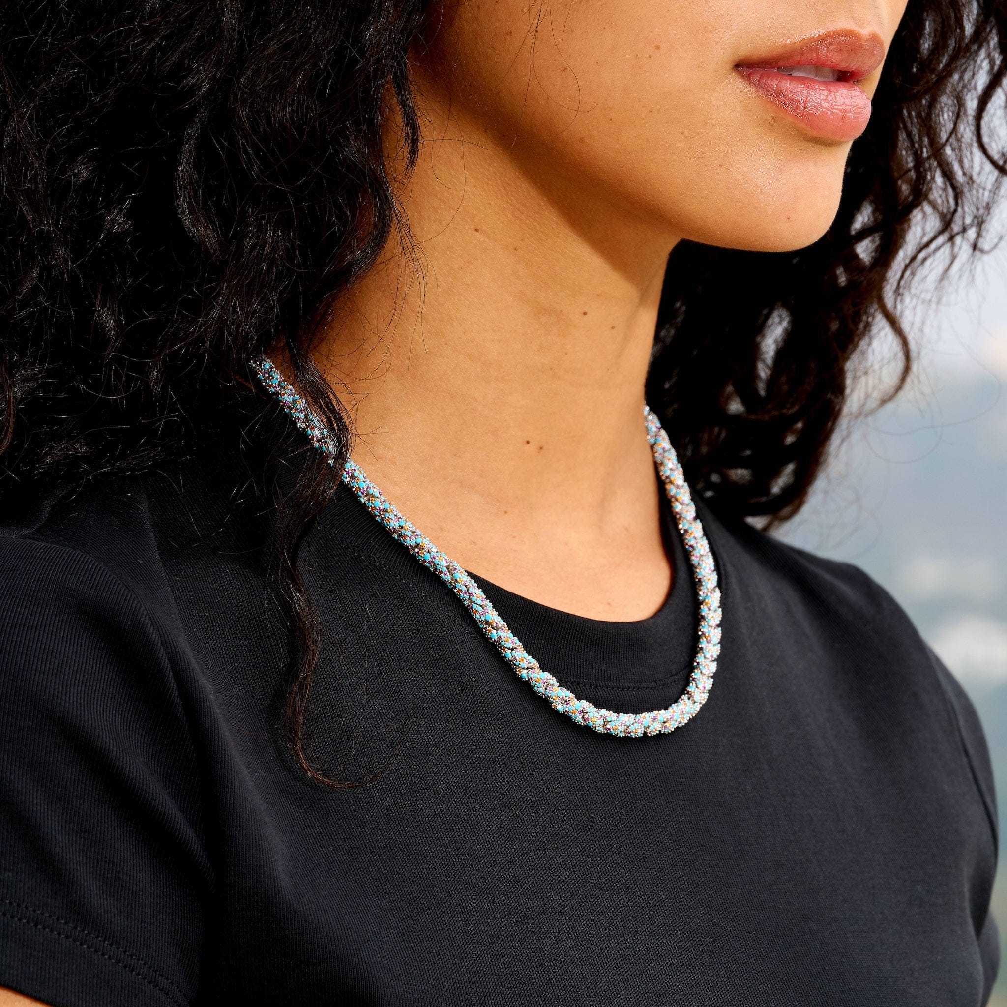 GLD Women Iced Candy Rope Chain Necklace in White Gold