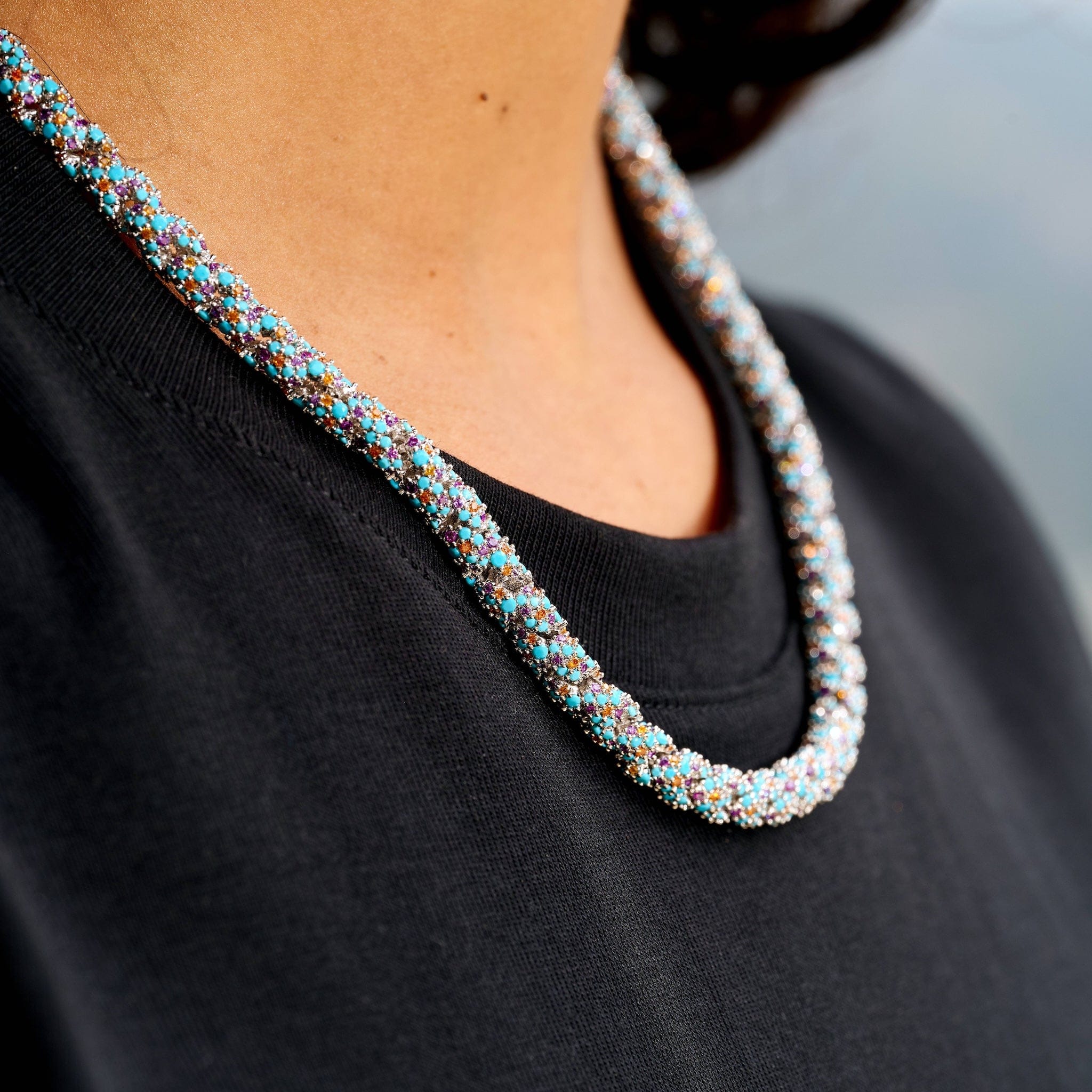 GLD Women Iced Candy Rope Chain Necklace in White Gold