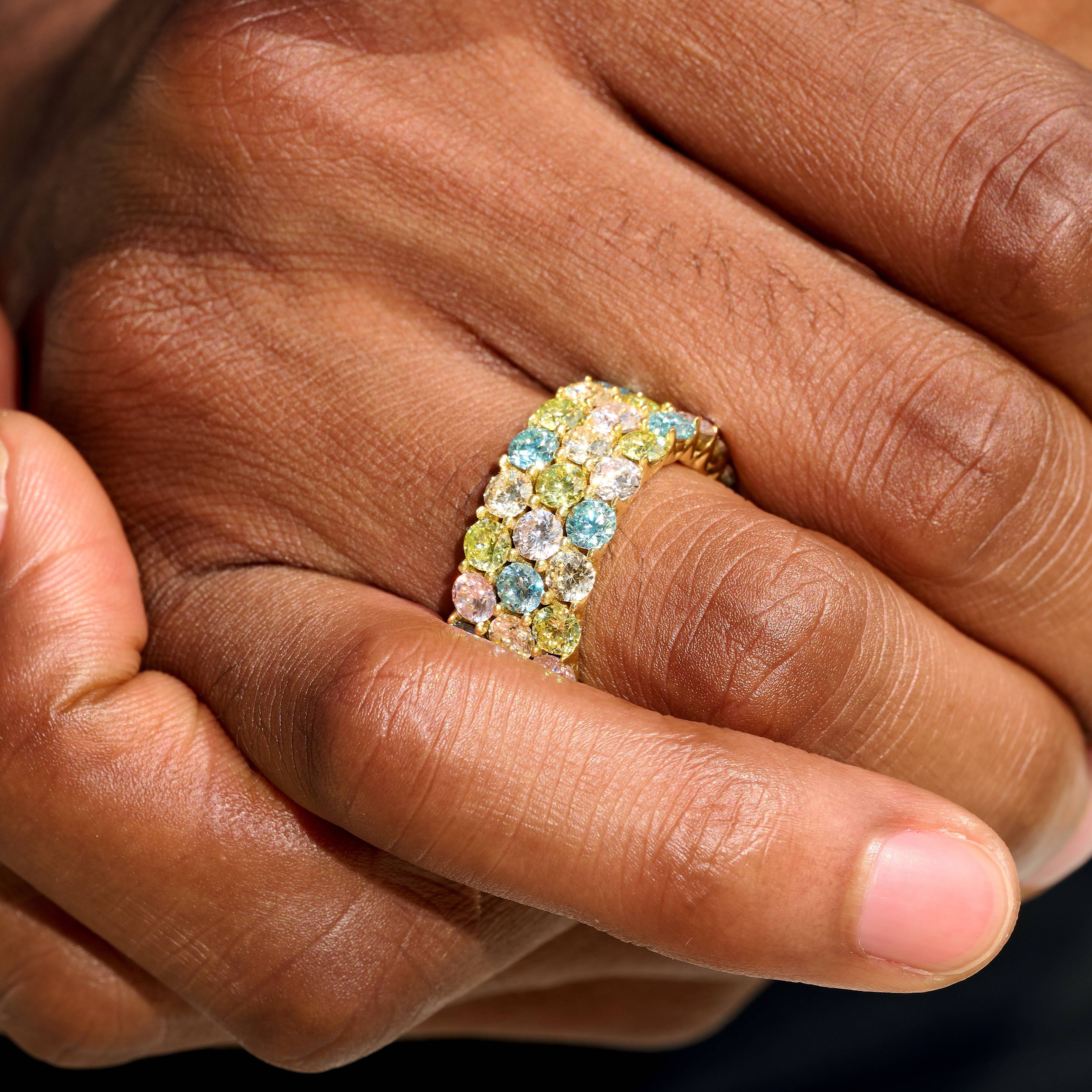 GLD Men Multicolor Stacked Eternity Ring in Yellow Gold Vermeil